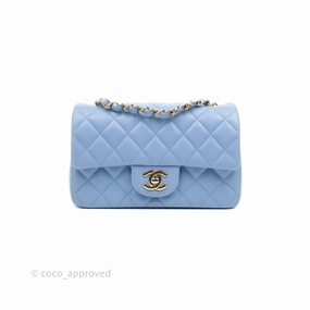 Chanel Classic Mini Rectangular Flap Blue Sky Lambskin Gold Hardware 21C