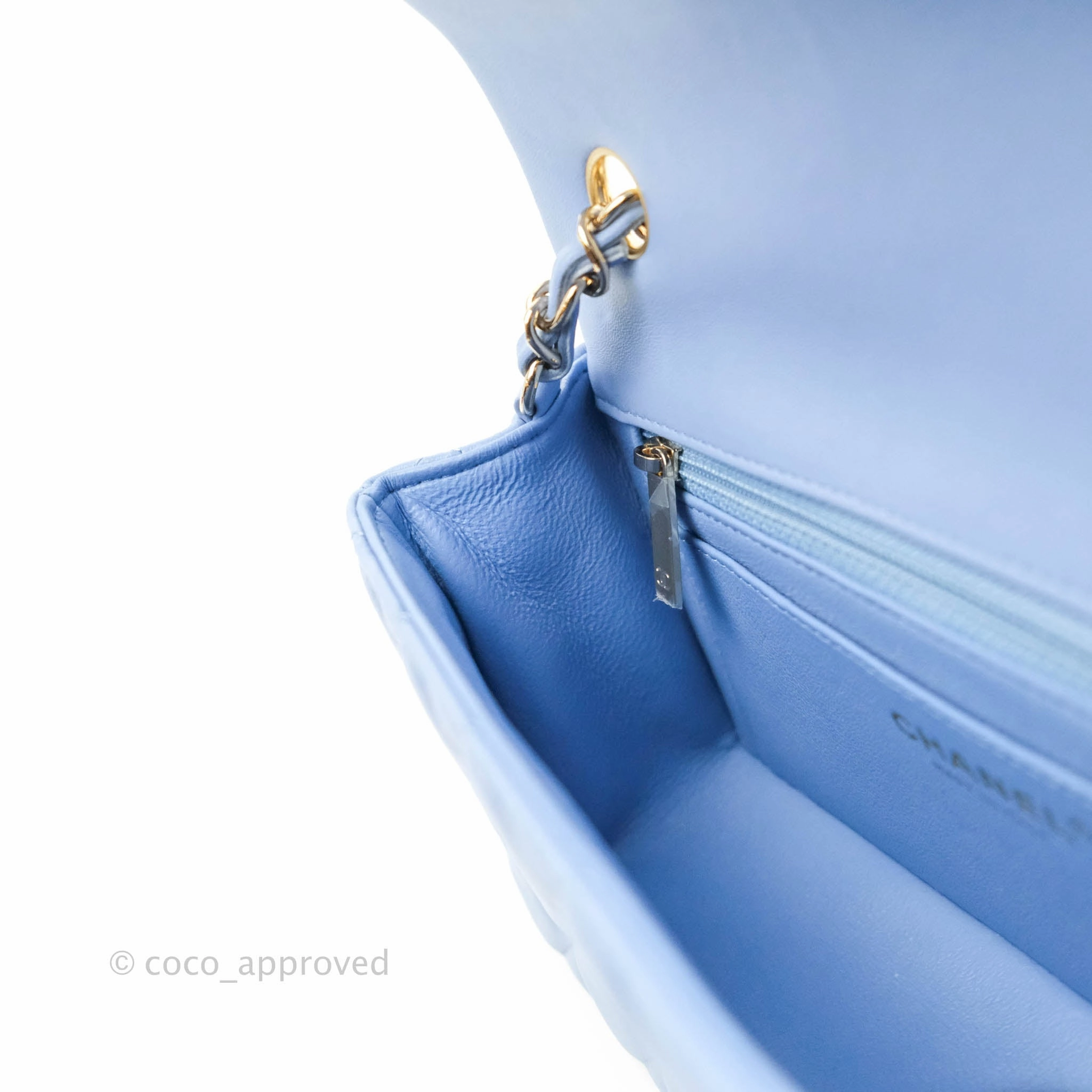 Chanel Classic Mini Rectangular Flap Blue Sky Lambskin Gold Hardware 21C
