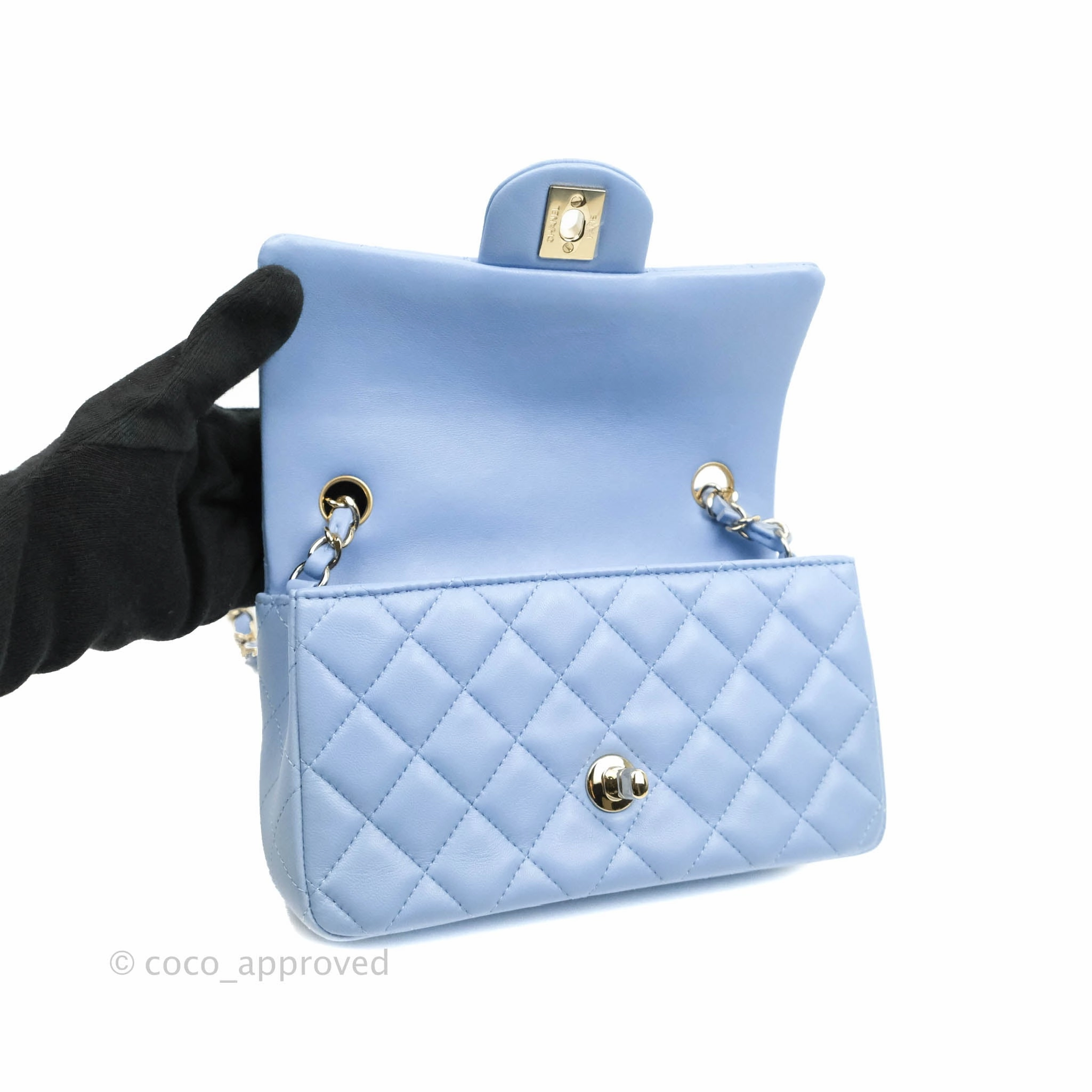 Chanel Classic Mini Rectangular Flap Blue Sky Lambskin Gold Hardware 21C