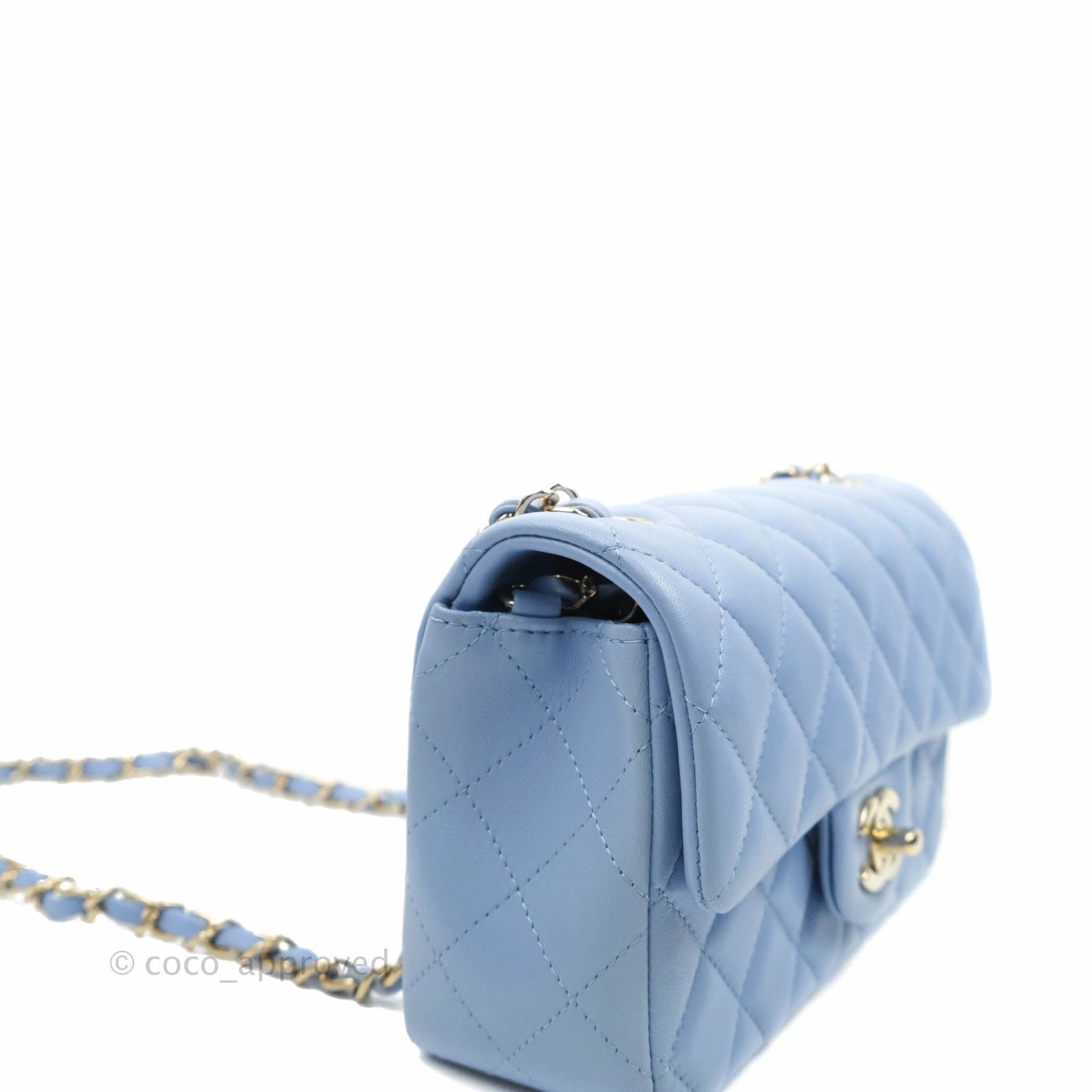 Chanel Classic Mini Rectangular Flap Blue Sky Lambskin Gold Hardware 21C