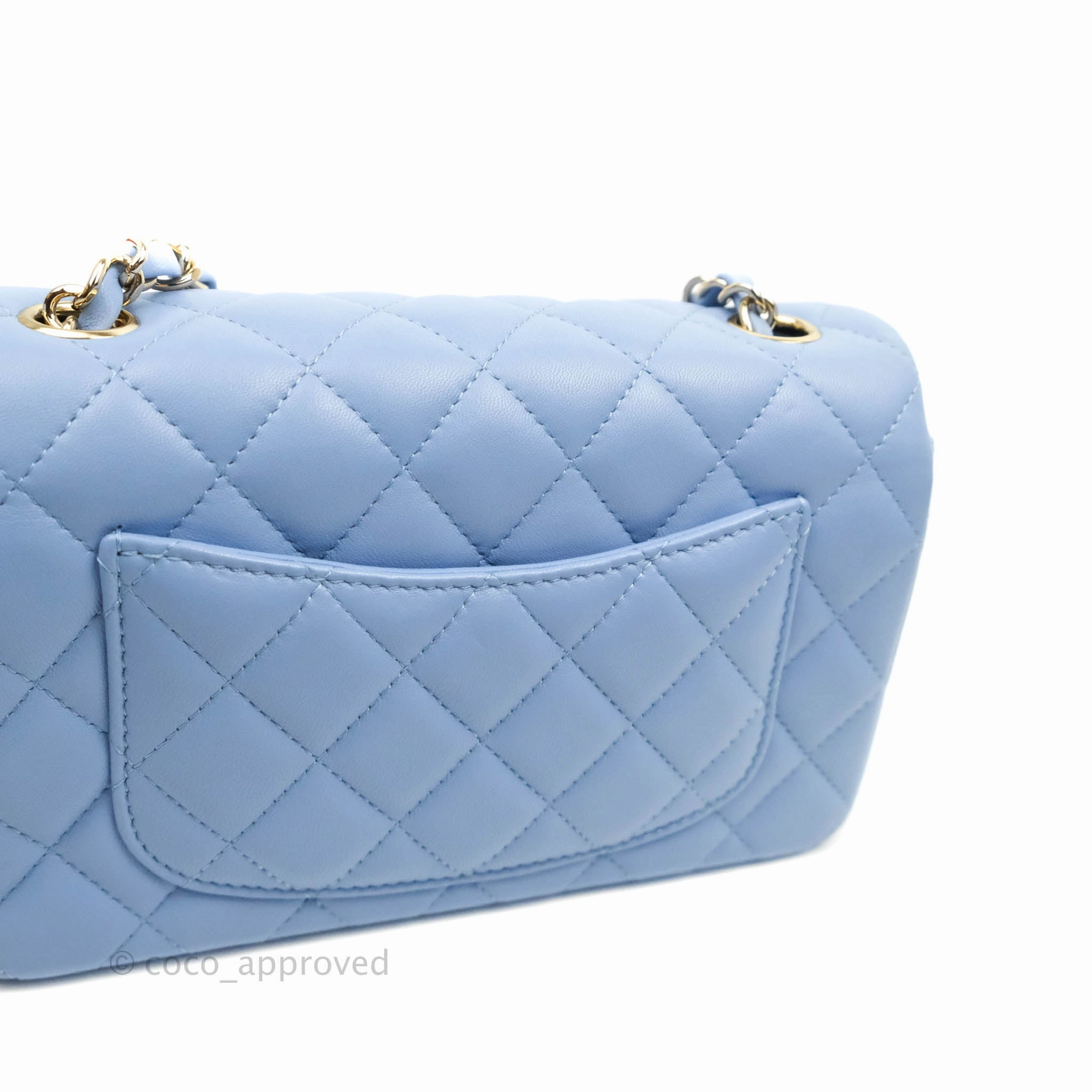 Chanel Classic Mini Rectangular Flap Blue Sky Lambskin Gold Hardware 21C