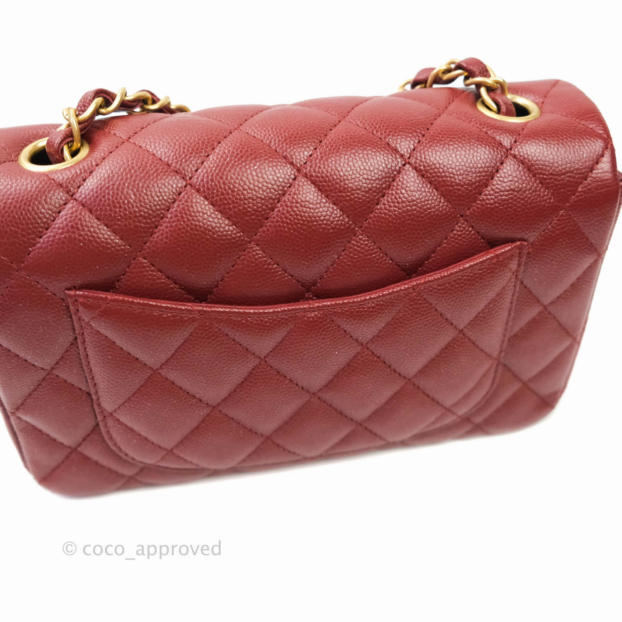 Chanel Classic Quilted Mini Rectangular Flap Iridescent Burgundy Caviar Aged Gold Hardware