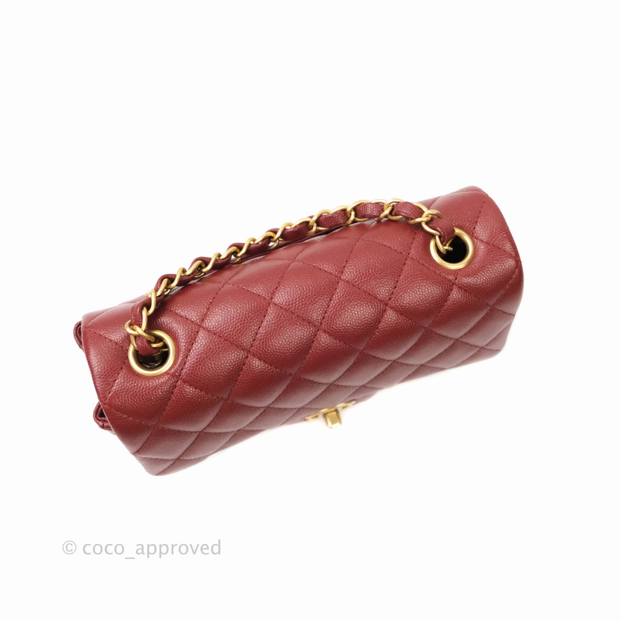 Chanel Classic Quilted Mini Rectangular Flap Iridescent Burgundy Caviar Aged Gold Hardware