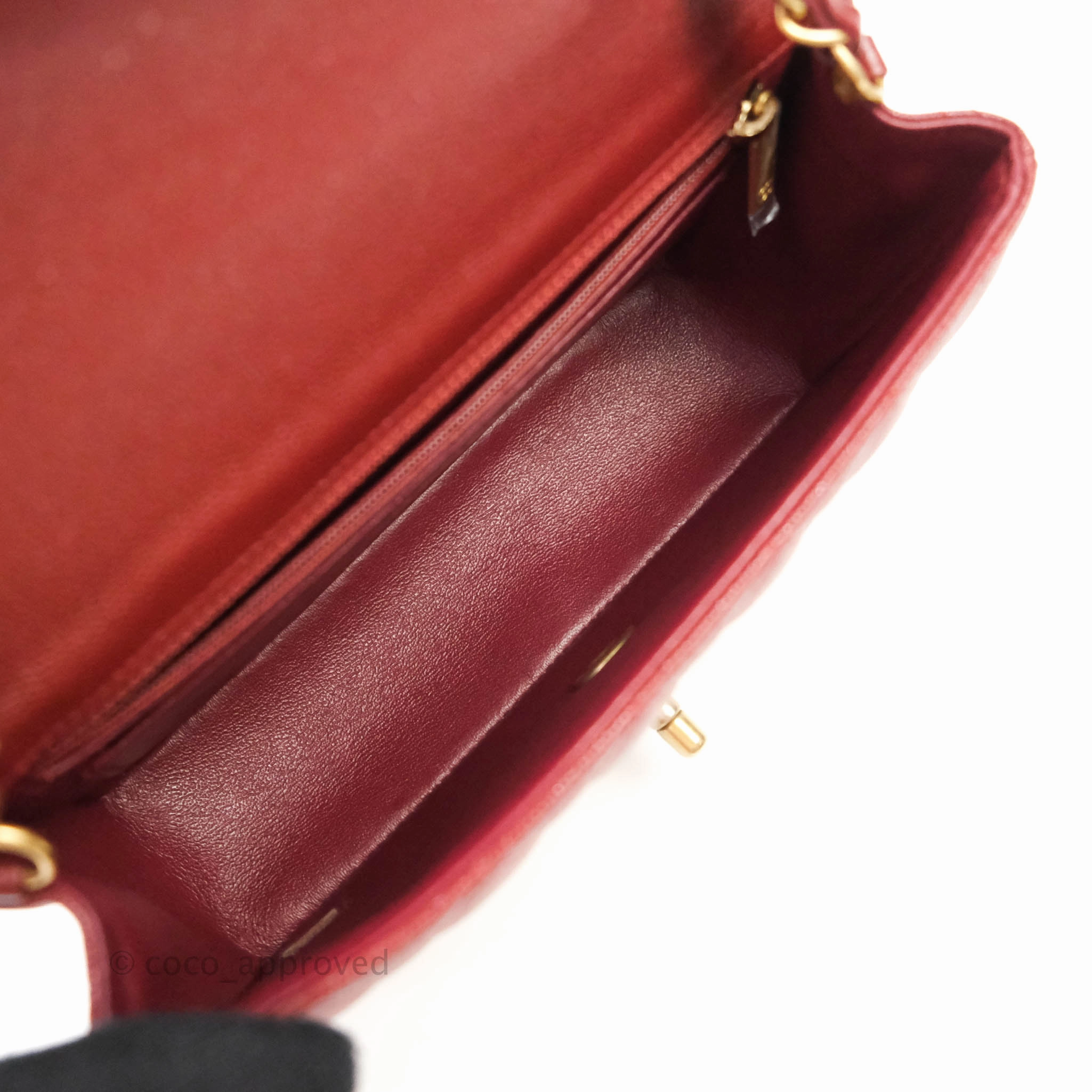 Chanel Classic Quilted Mini Rectangular Flap Iridescent Burgundy Caviar Aged Gold Hardware