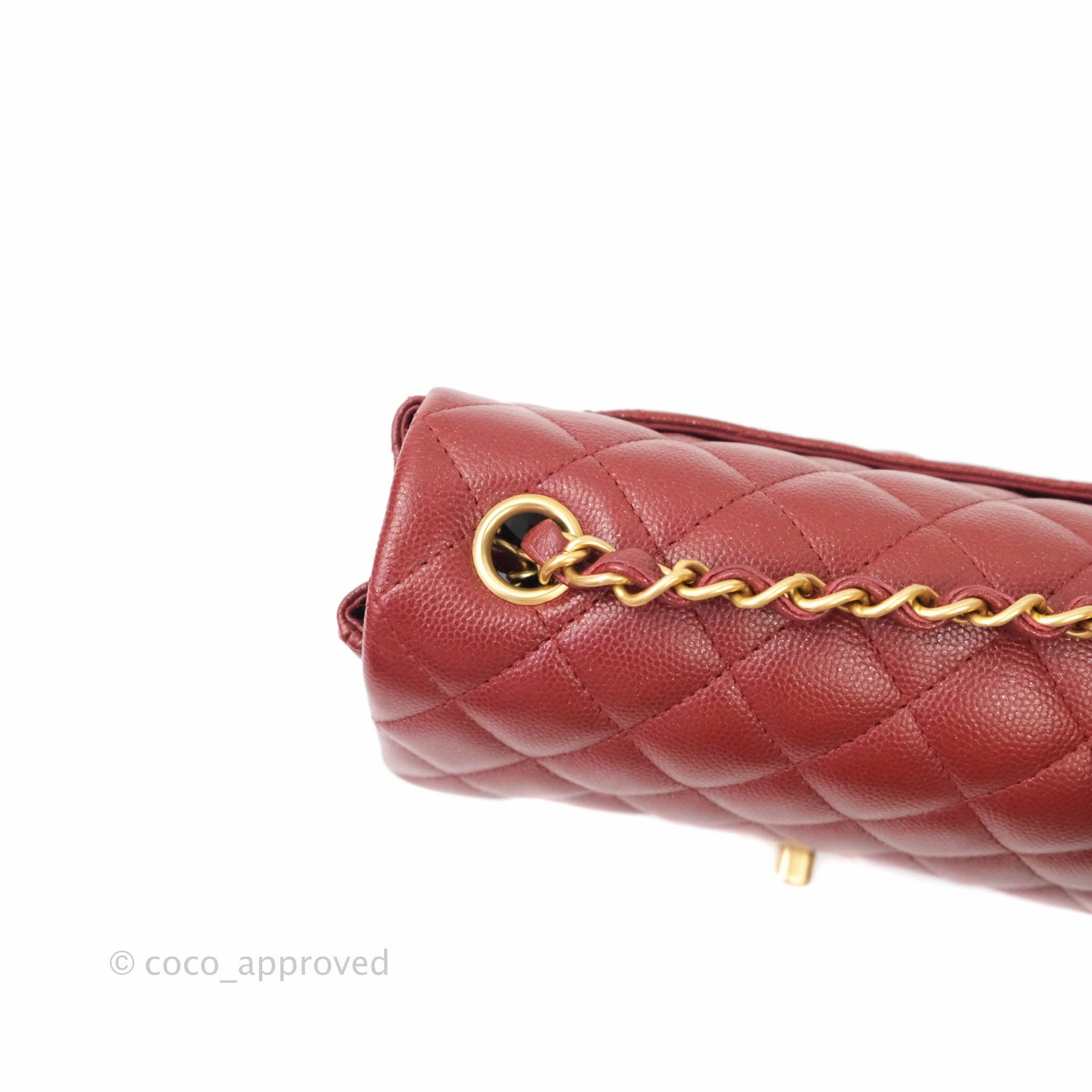 Chanel Classic Quilted Mini Rectangular Flap Iridescent Burgundy Caviar Aged Gold Hardware