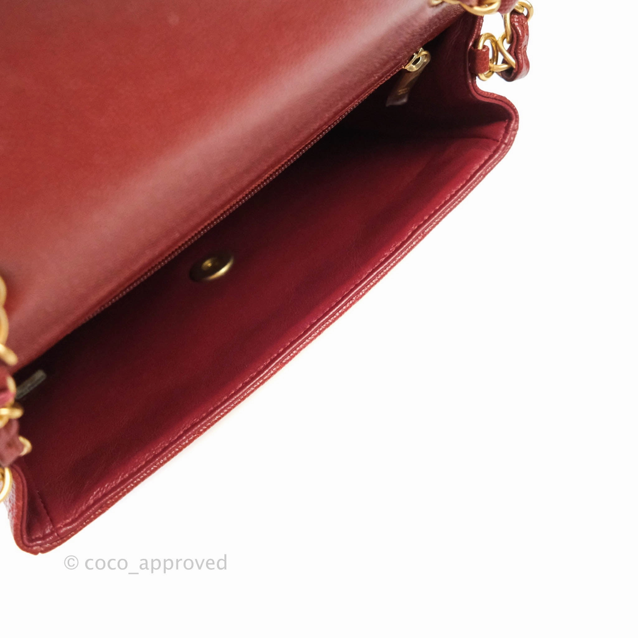 Chanel Classic Quilted Mini Rectangular Flap Iridescent Burgundy Caviar Aged Gold Hardware