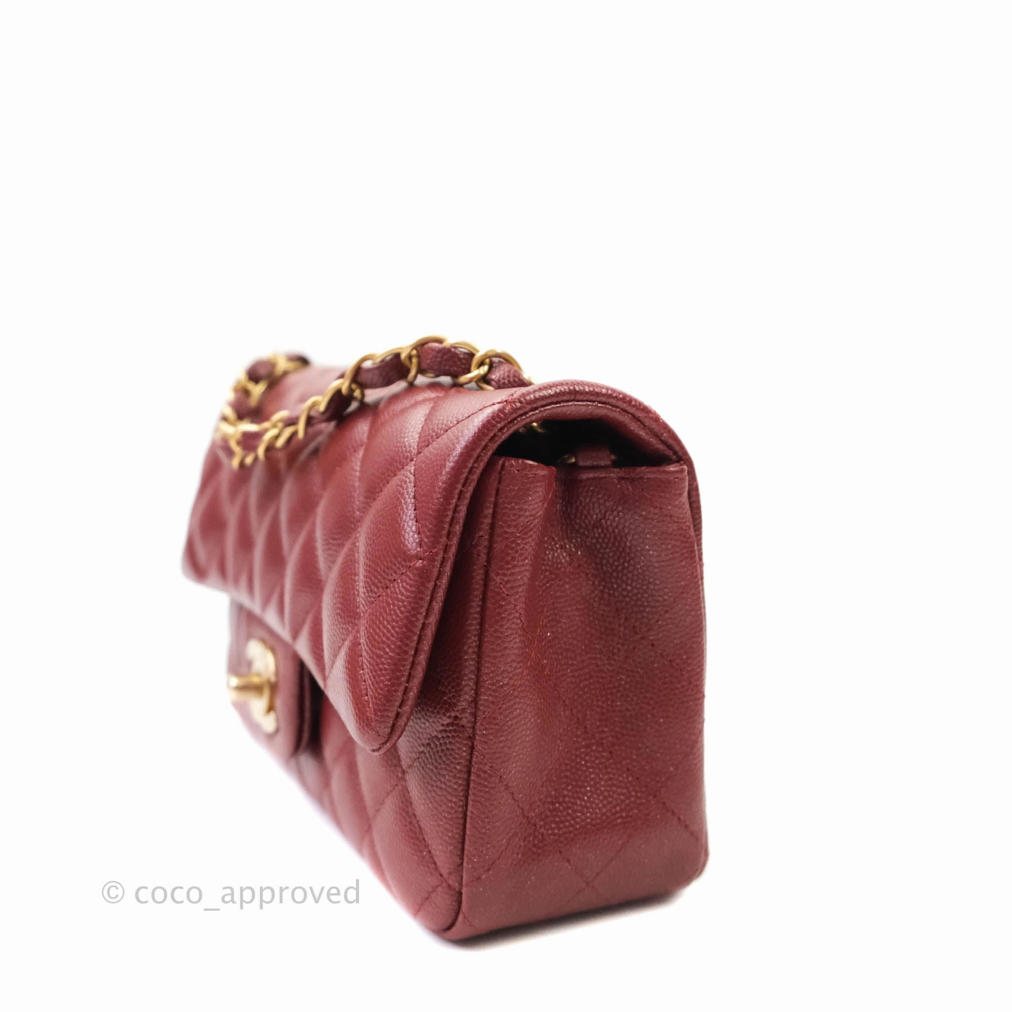 Chanel Classic Quilted Mini Rectangular Flap Iridescent Burgundy Caviar Aged Gold Hardware