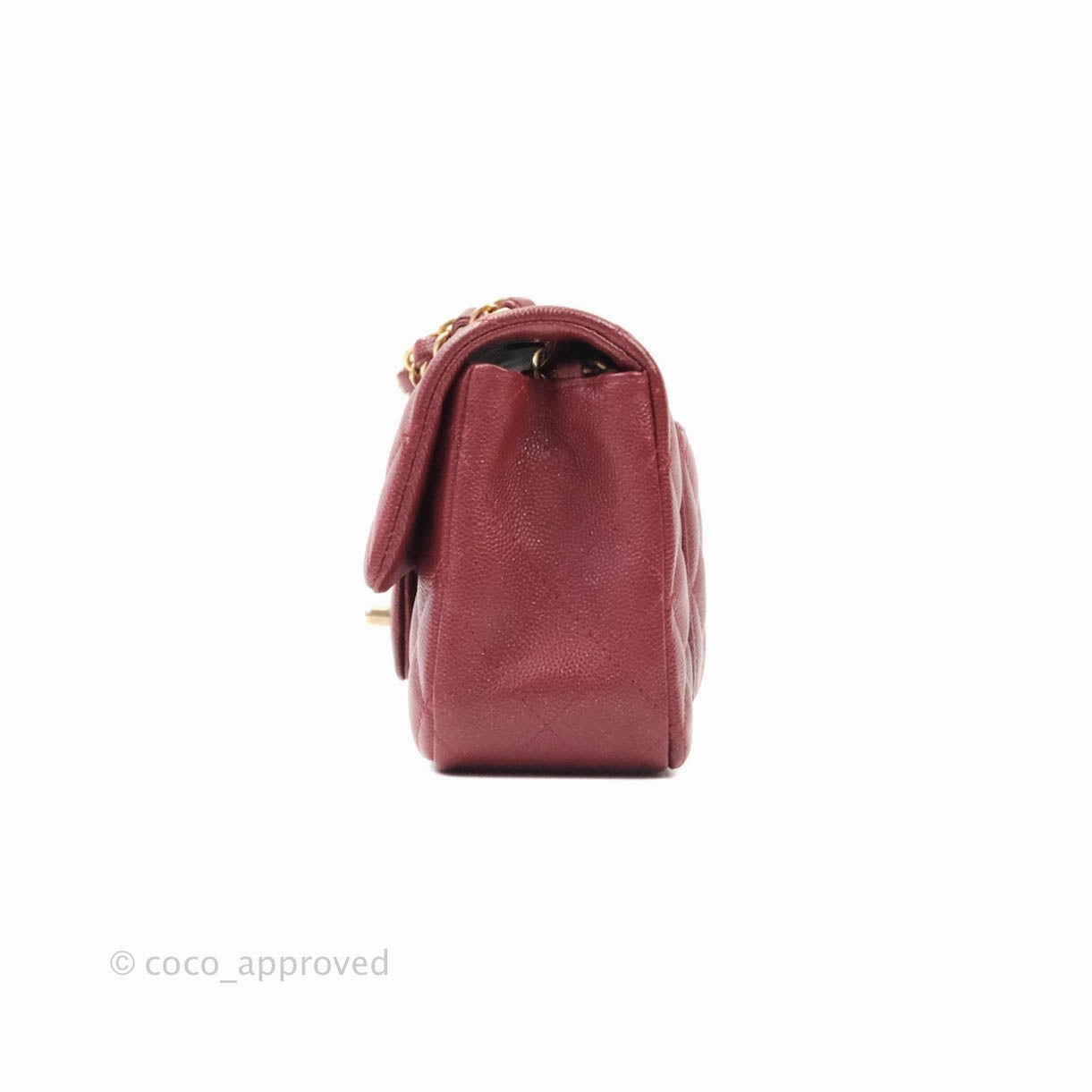Chanel Classic Quilted Mini Rectangular Flap Iridescent Burgundy Caviar Aged Gold Hardware