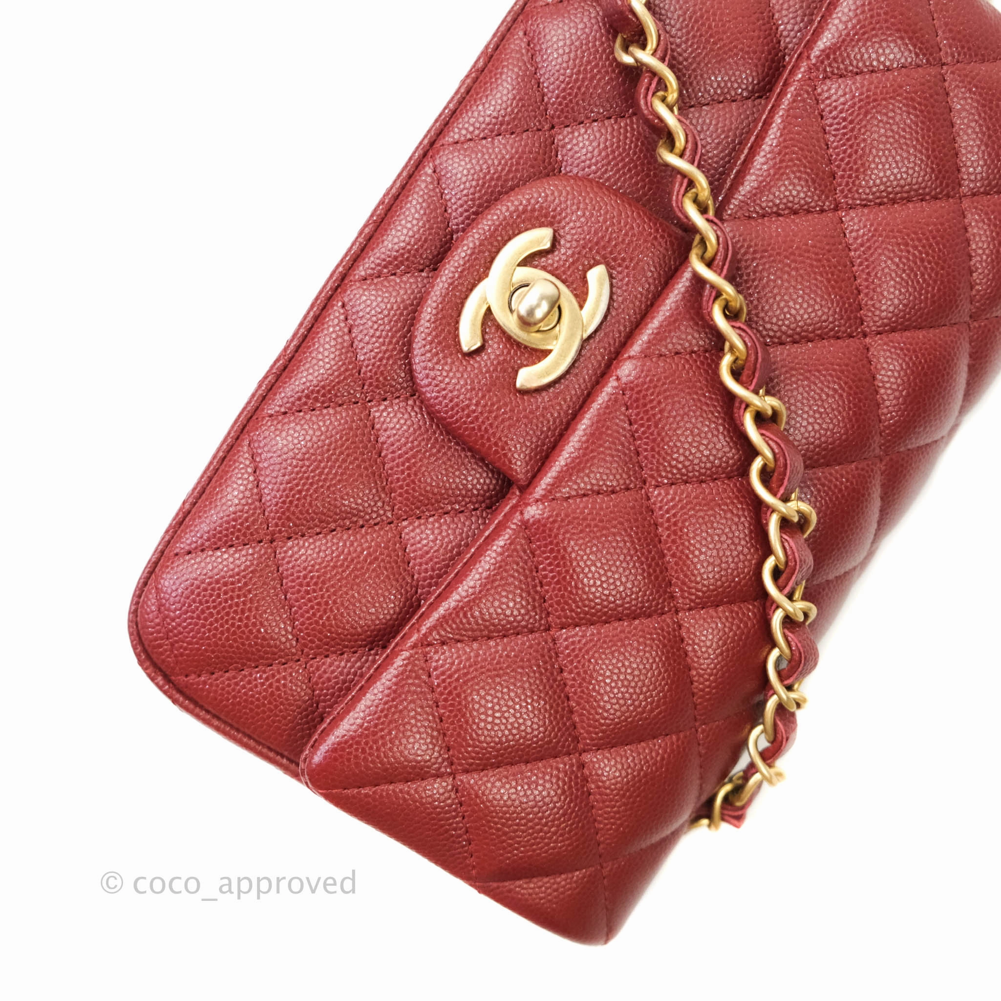Chanel Classic Quilted Mini Rectangular Flap Iridescent Burgundy Caviar Aged Gold Hardware