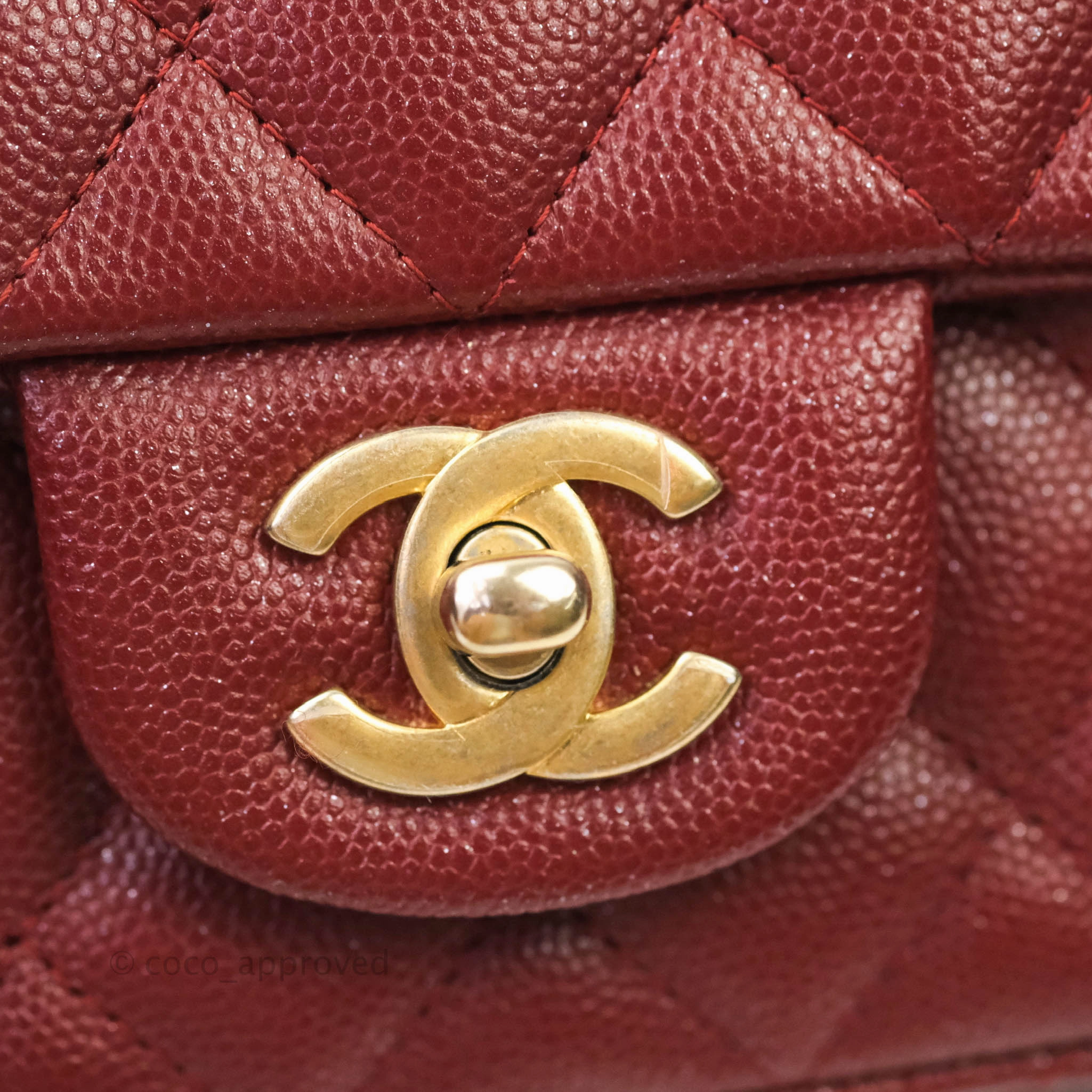 Chanel Classic Quilted Mini Rectangular Flap Iridescent Burgundy Caviar Aged Gold Hardware