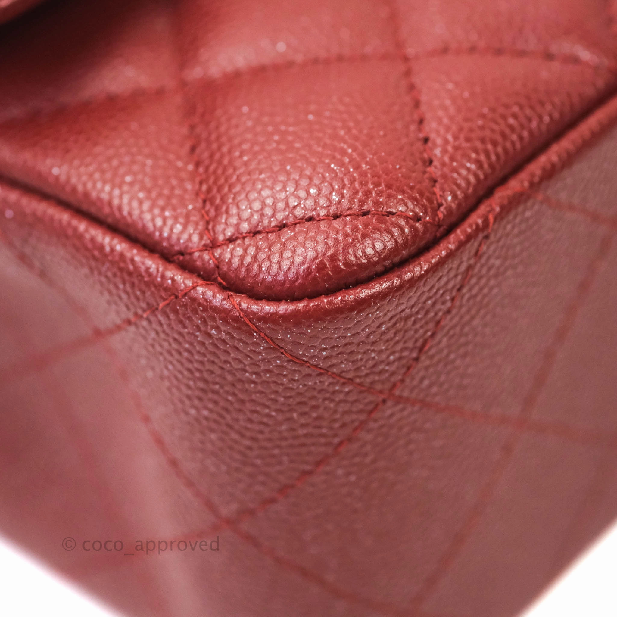Chanel Classic Quilted Mini Rectangular Flap Iridescent Burgundy Caviar Aged Gold Hardware