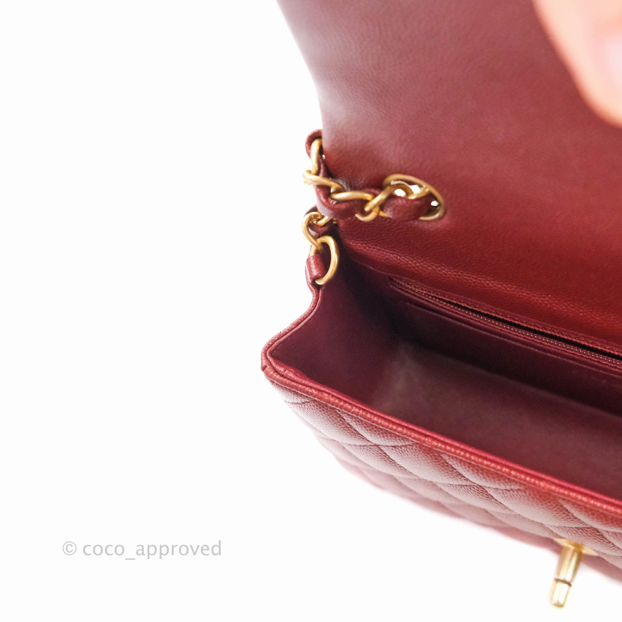 Chanel Classic Quilted Mini Rectangular Flap Iridescent Burgundy Caviar Aged Gold Hardware
