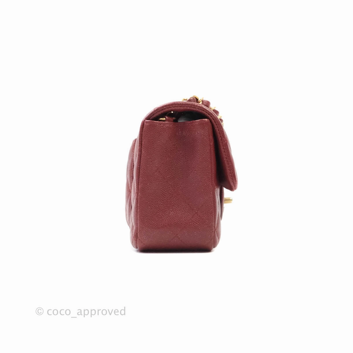 Chanel Classic Quilted Mini Rectangular Flap Iridescent Burgundy Caviar Aged Gold Hardware