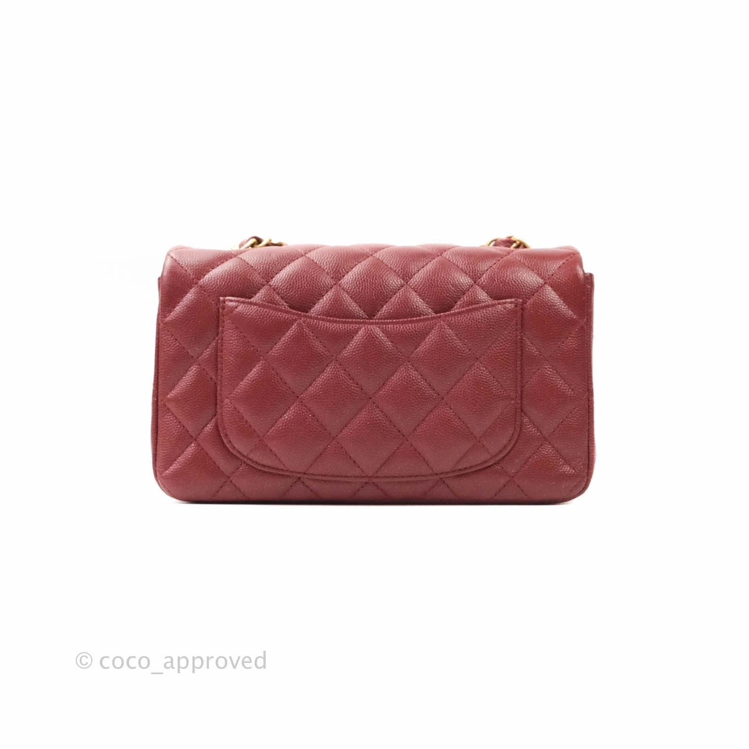 Chanel Classic Quilted Mini Rectangular Flap Iridescent Burgundy Caviar Aged Gold Hardware
