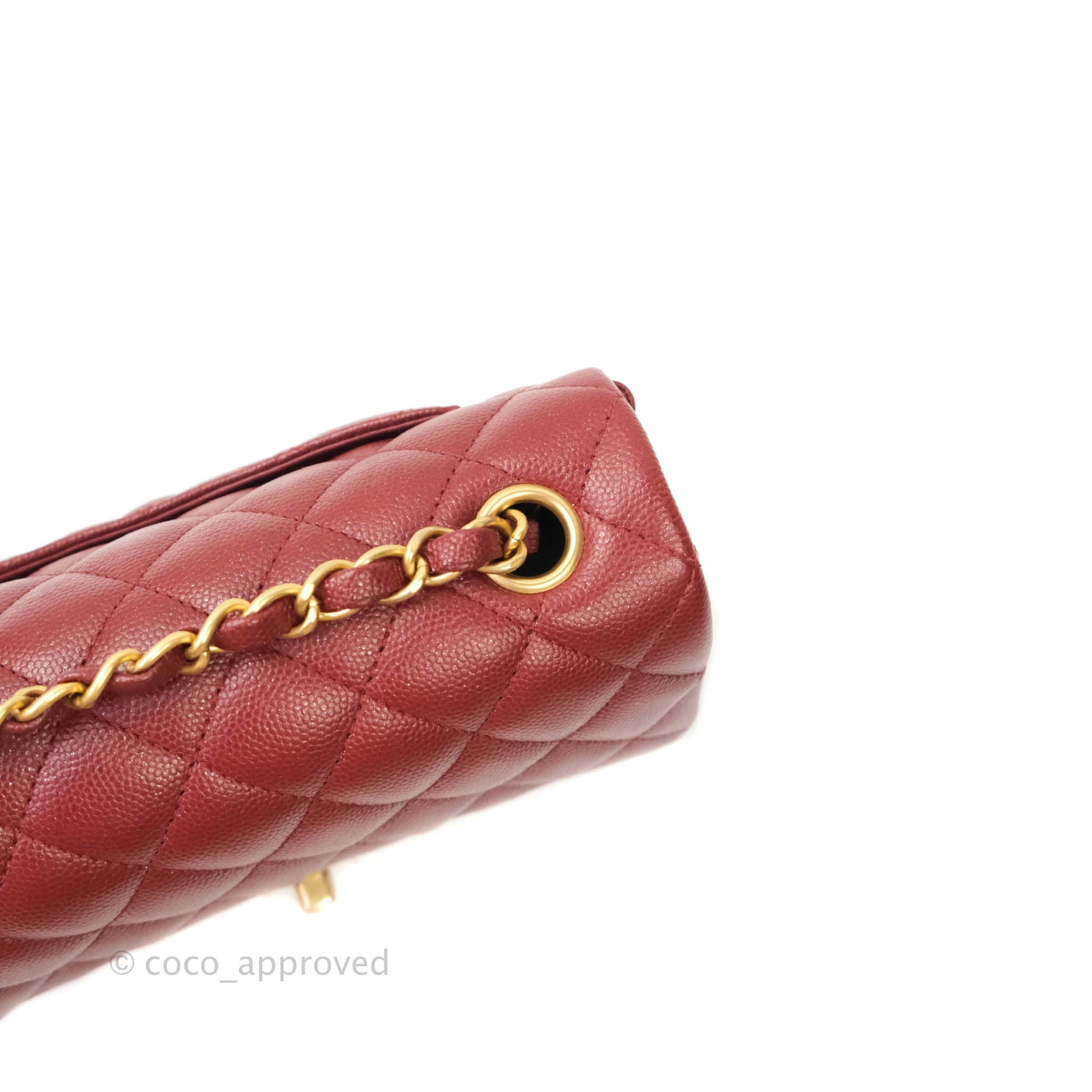 Chanel Classic Quilted Mini Rectangular Flap Iridescent Burgundy Caviar Aged Gold Hardware