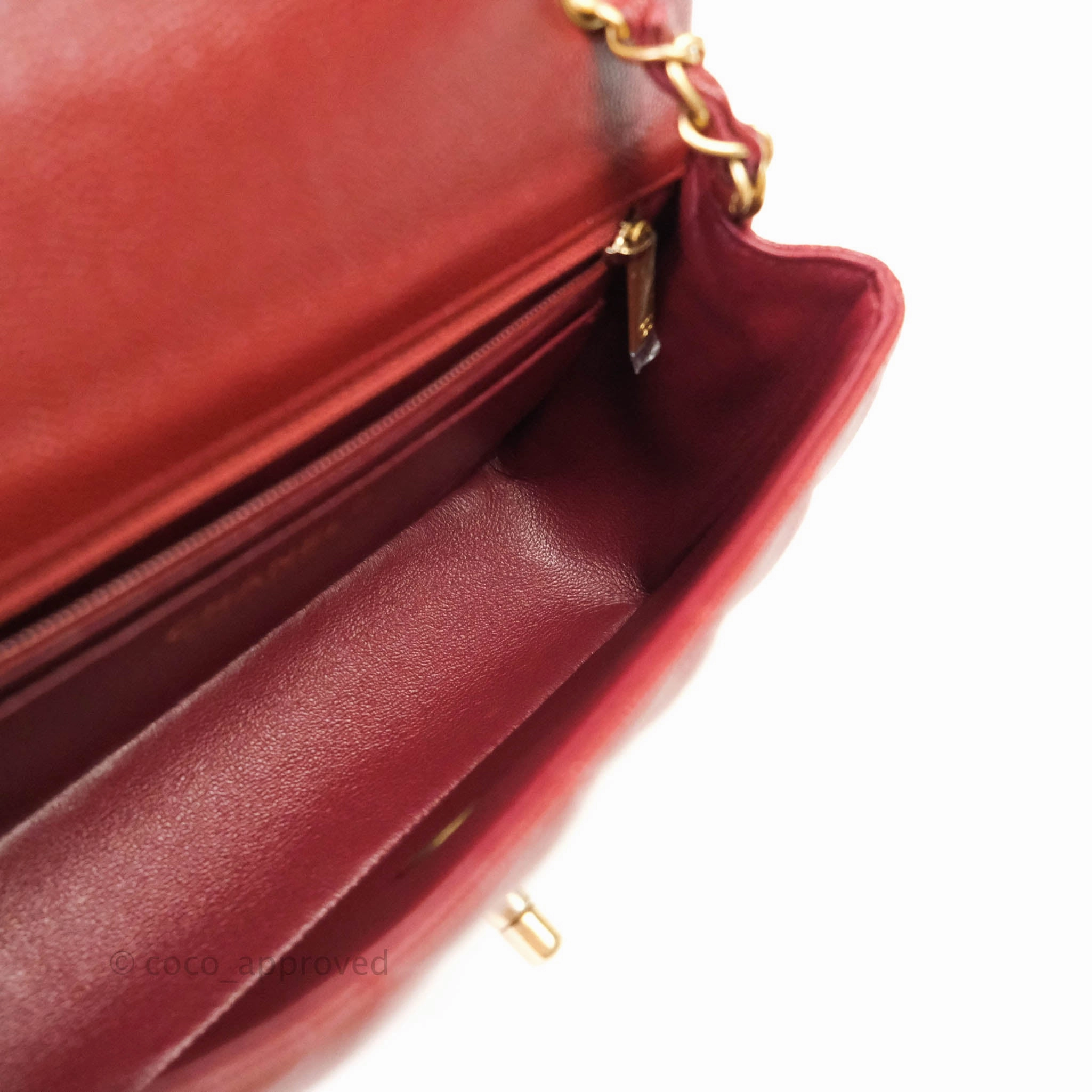 Chanel Classic Quilted Mini Rectangular Flap Iridescent Burgundy Caviar Aged Gold Hardware