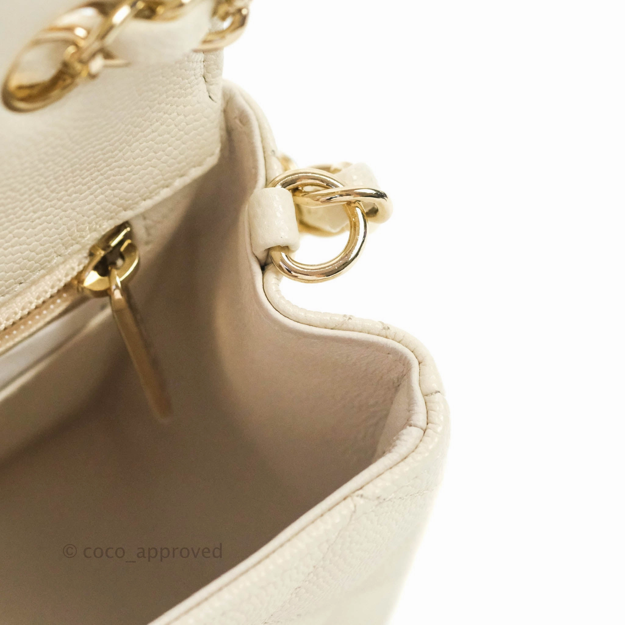 Chanel Classic Quilted Mini Rectangular Flap Ivory Caviar Gold Hardware
