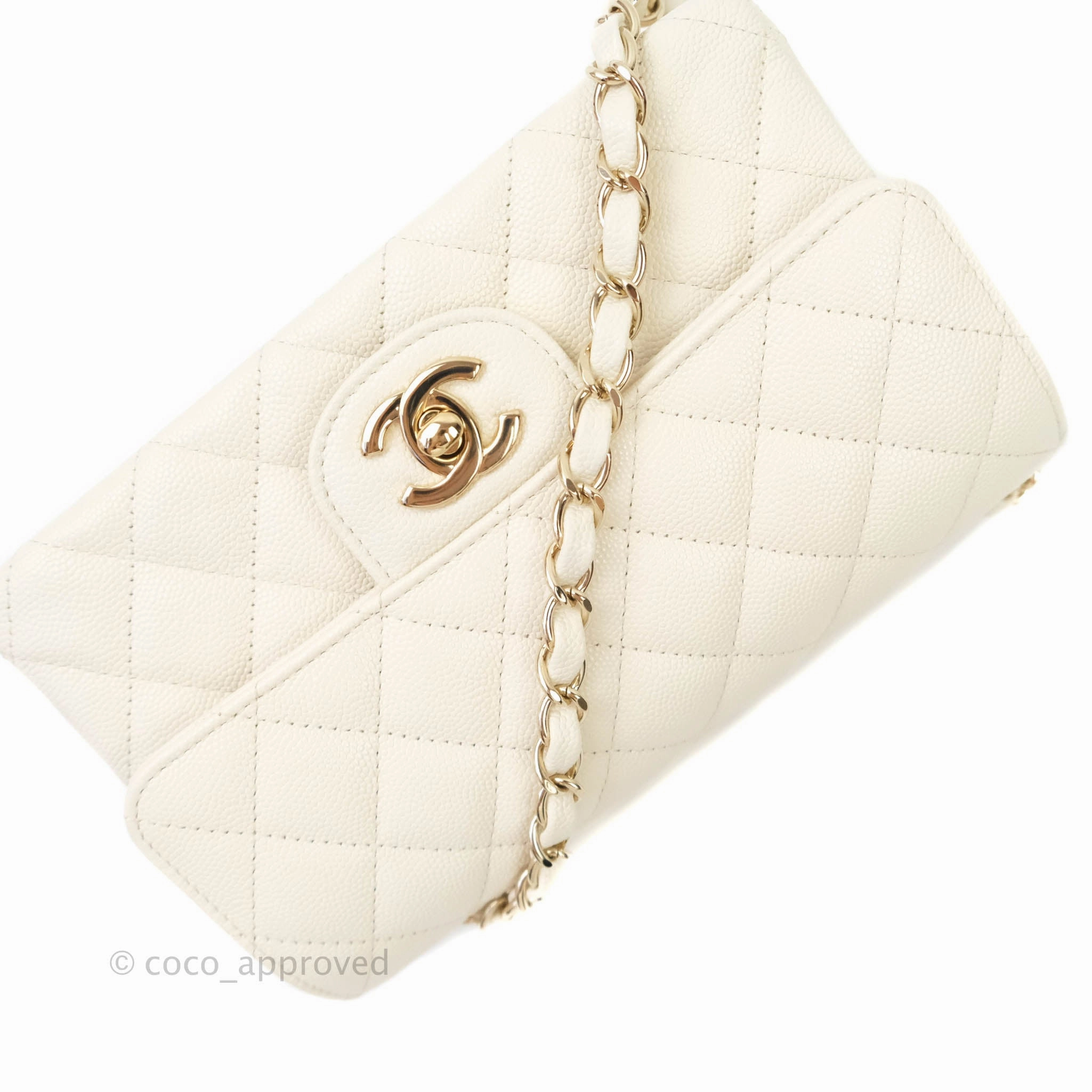 Chanel Classic Quilted Mini Rectangular Flap Ivory Caviar Gold Hardware