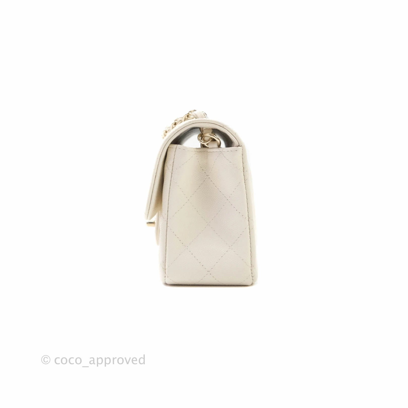 Chanel Classic Quilted Mini Rectangular Flap Ivory Caviar Gold Hardware