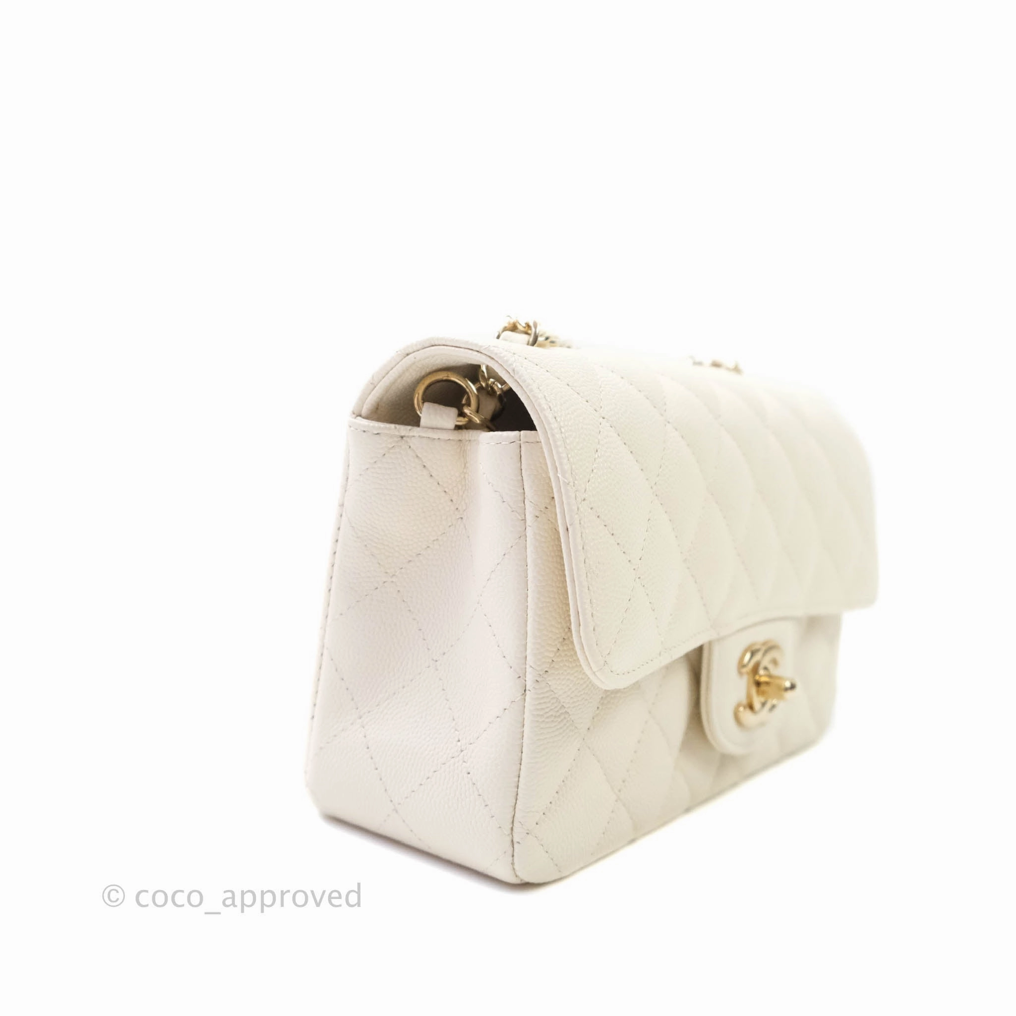 Chanel Classic Quilted Mini Rectangular Flap Ivory Caviar Gold Hardware