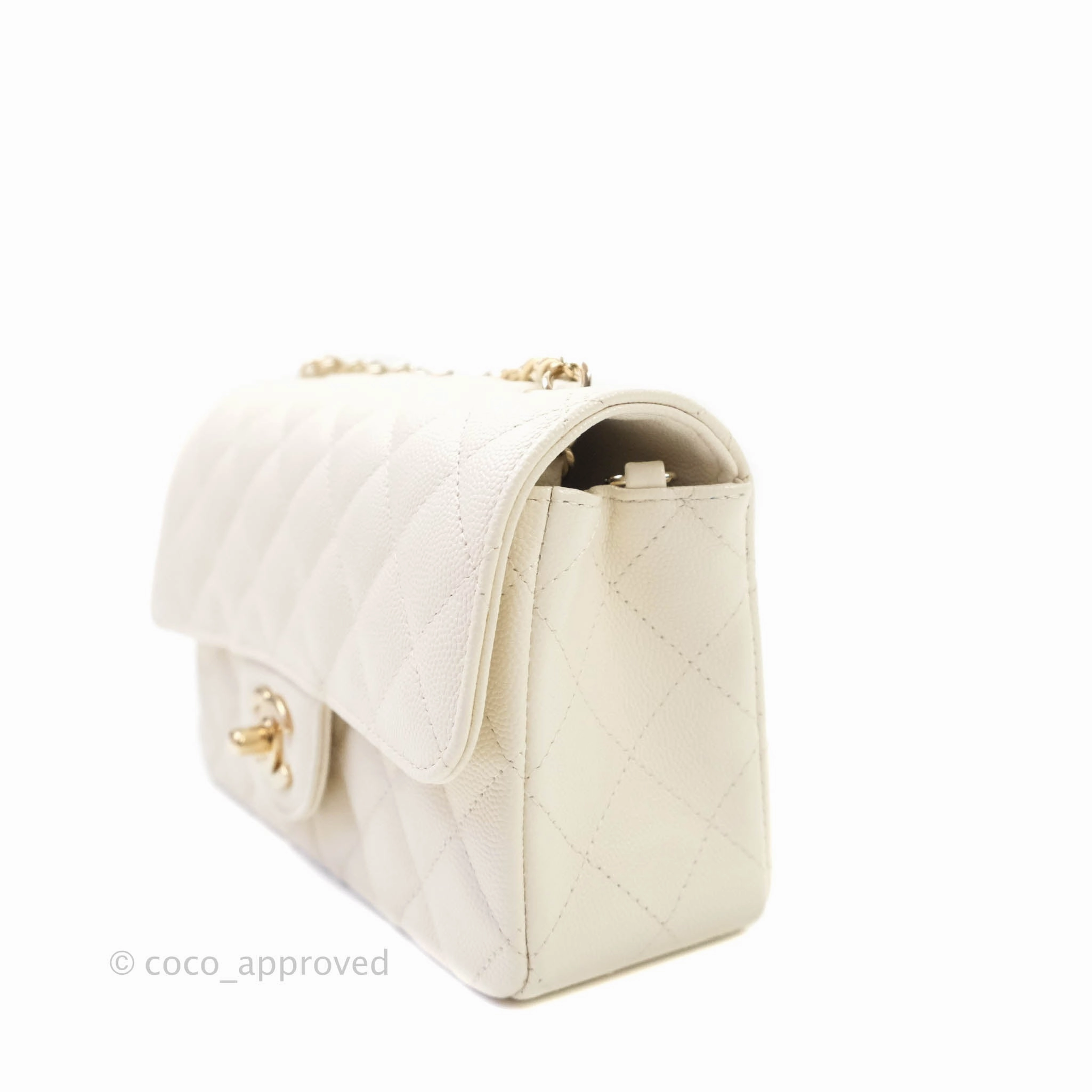 Chanel Classic Quilted Mini Rectangular Flap Ivory Caviar Gold Hardware
