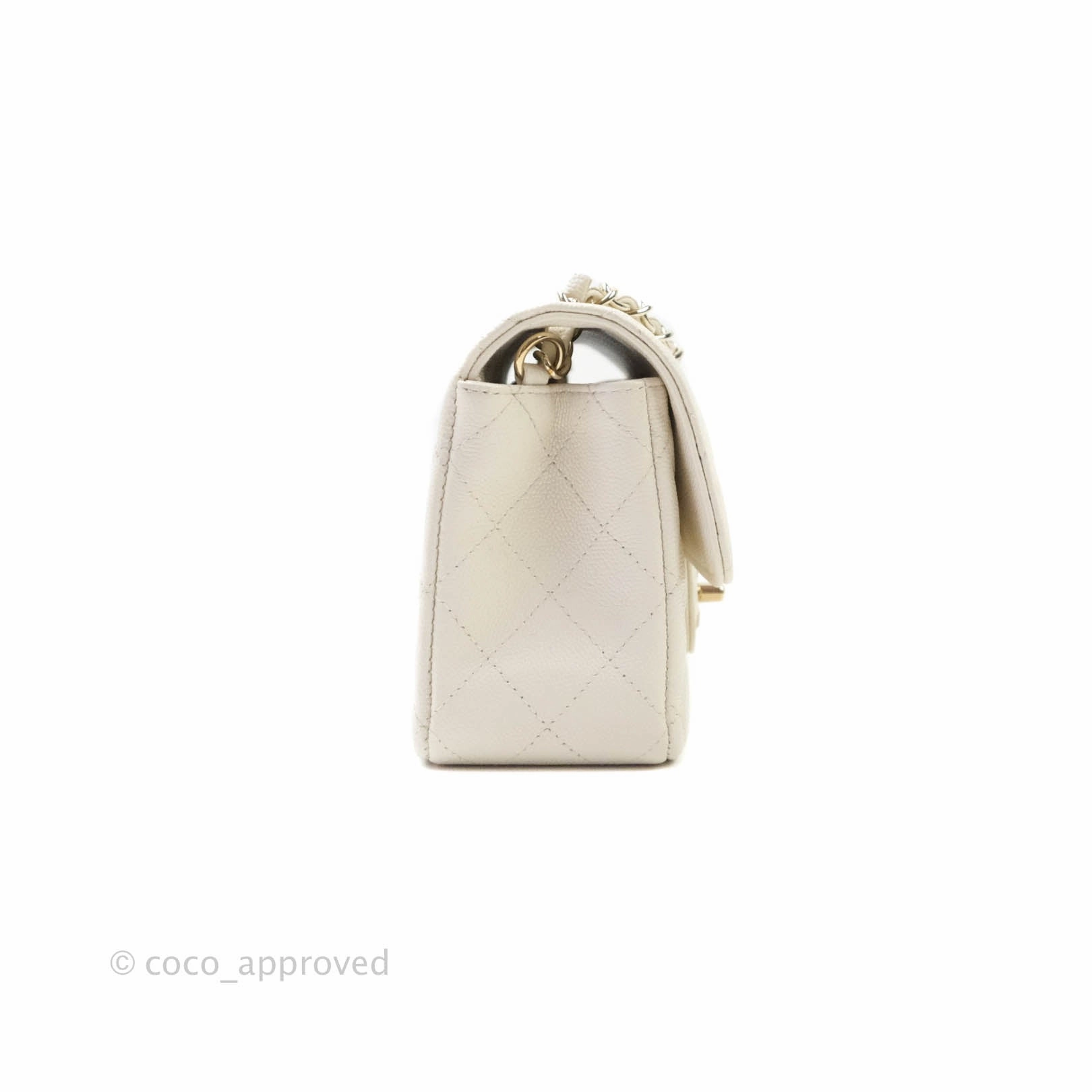 Chanel Classic Quilted Mini Rectangular Flap Ivory Caviar Gold Hardware
