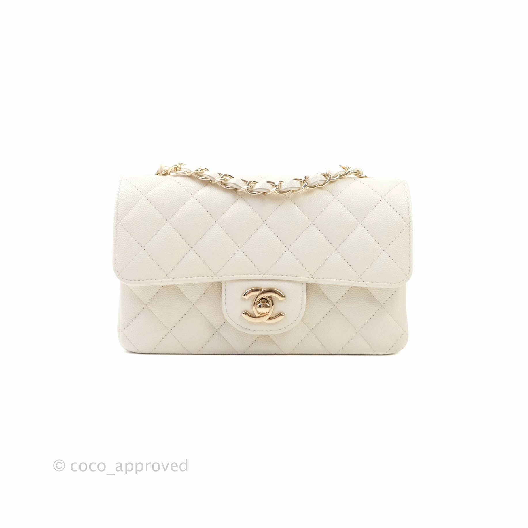 Chanel Classic Quilted Mini Rectangular Flap Ivory Caviar Gold Hardware