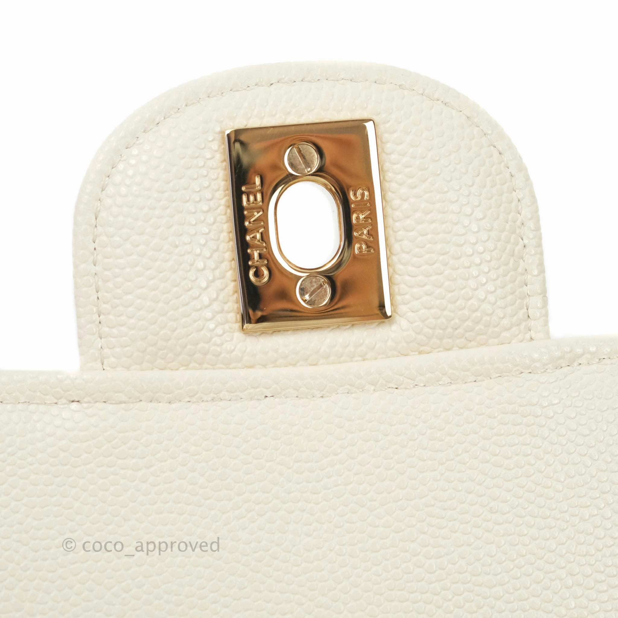 Chanel Classic Quilted Mini Rectangular Flap Ivory Caviar Gold Hardware