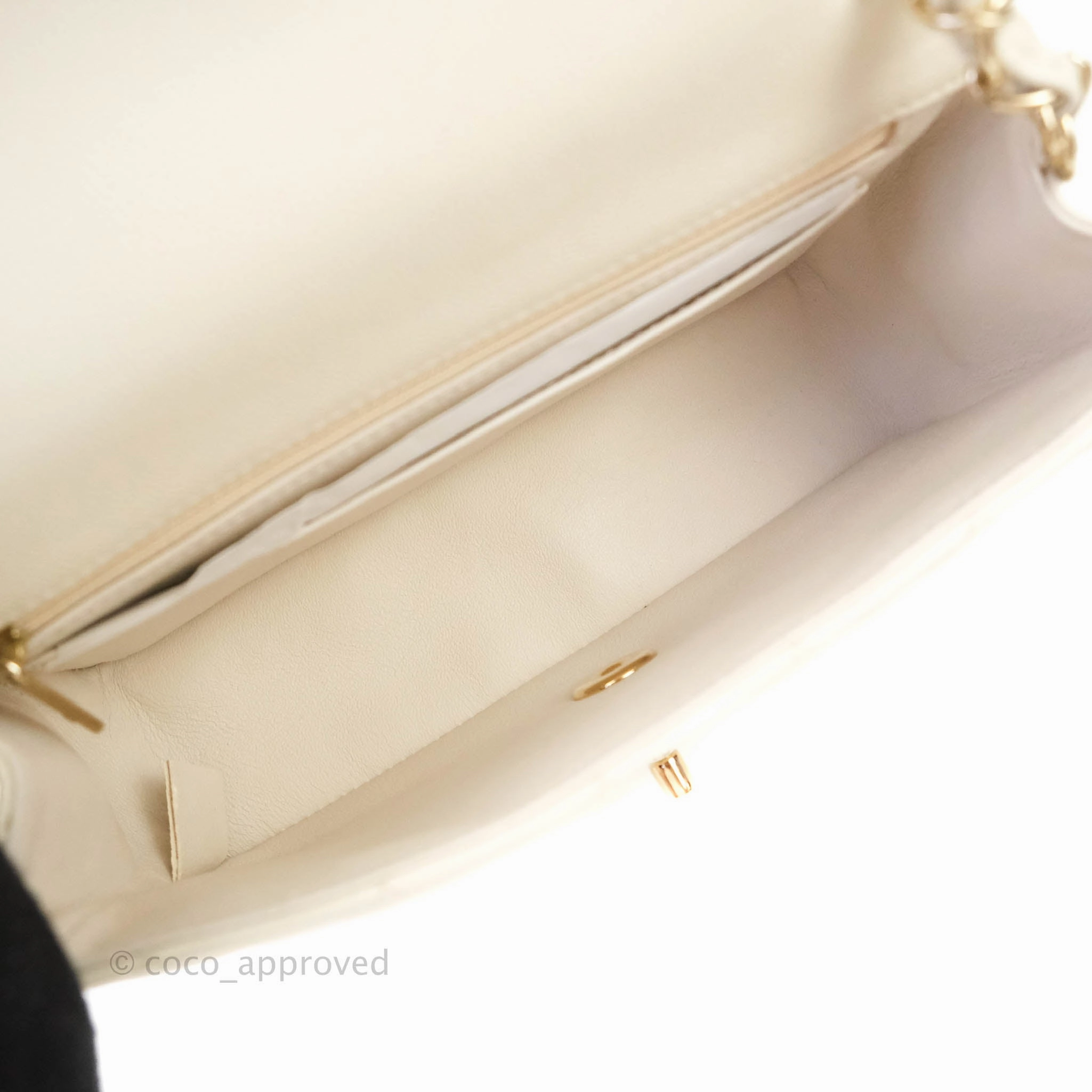 Chanel Classic Quilted Mini Rectangular Flap Ivory Caviar Gold Hardware