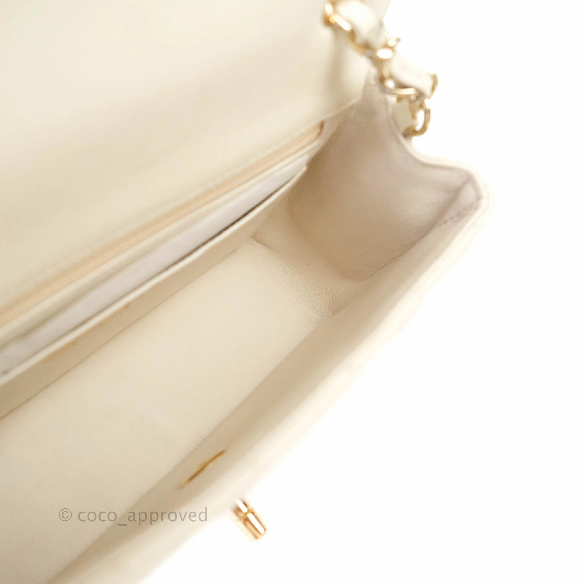 Chanel Classic Quilted Mini Rectangular Flap Ivory Caviar Gold Hardware