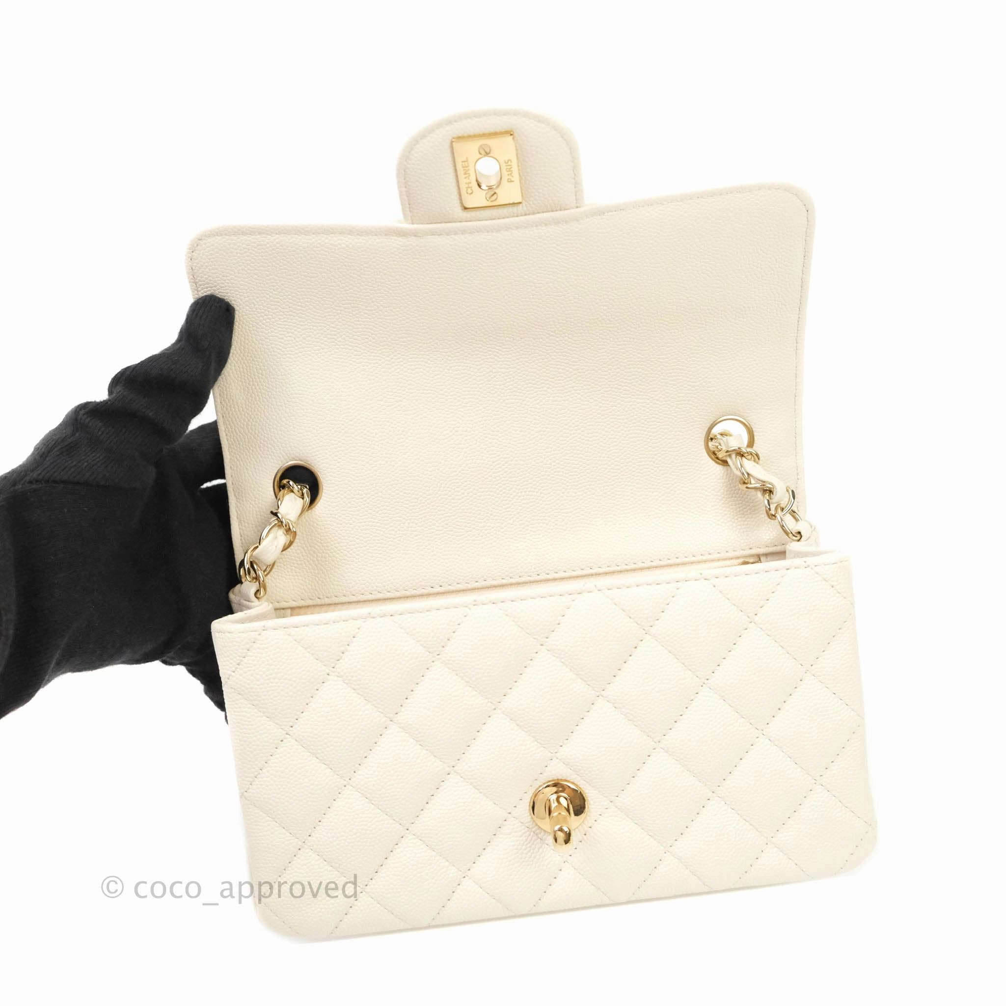 Chanel Classic Quilted Mini Rectangular Flap Ivory Caviar Gold Hardware
