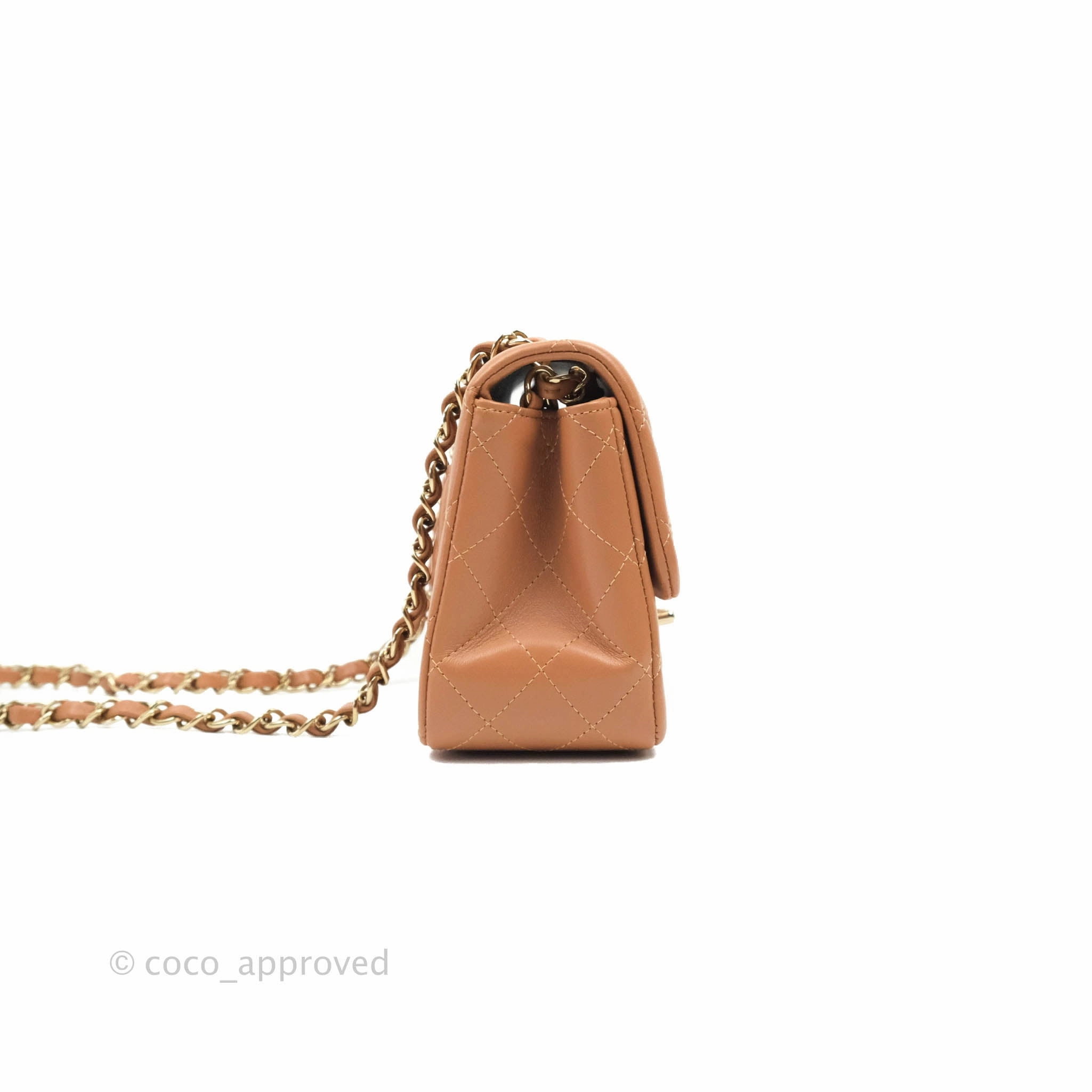 Chanel Classic Quilted Mini Square Caramel Dark Beige Lambskin Gold Hardware