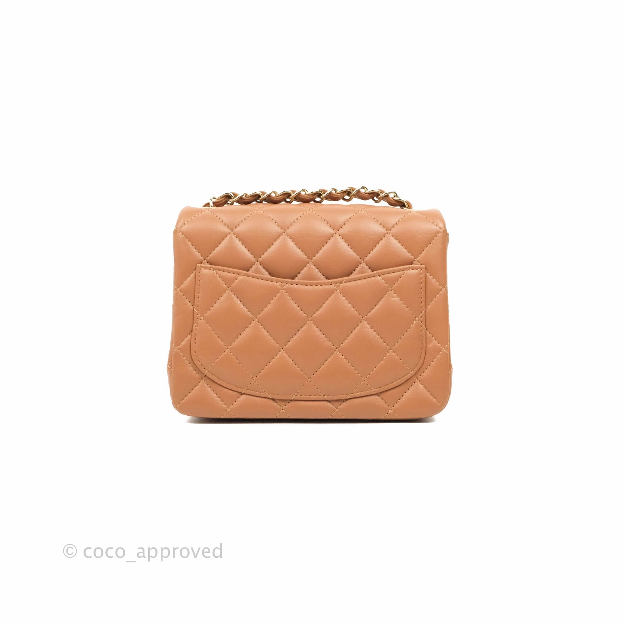 Chanel Classic Quilted Mini Square Caramel Dark Beige Lambskin Gold Hardware