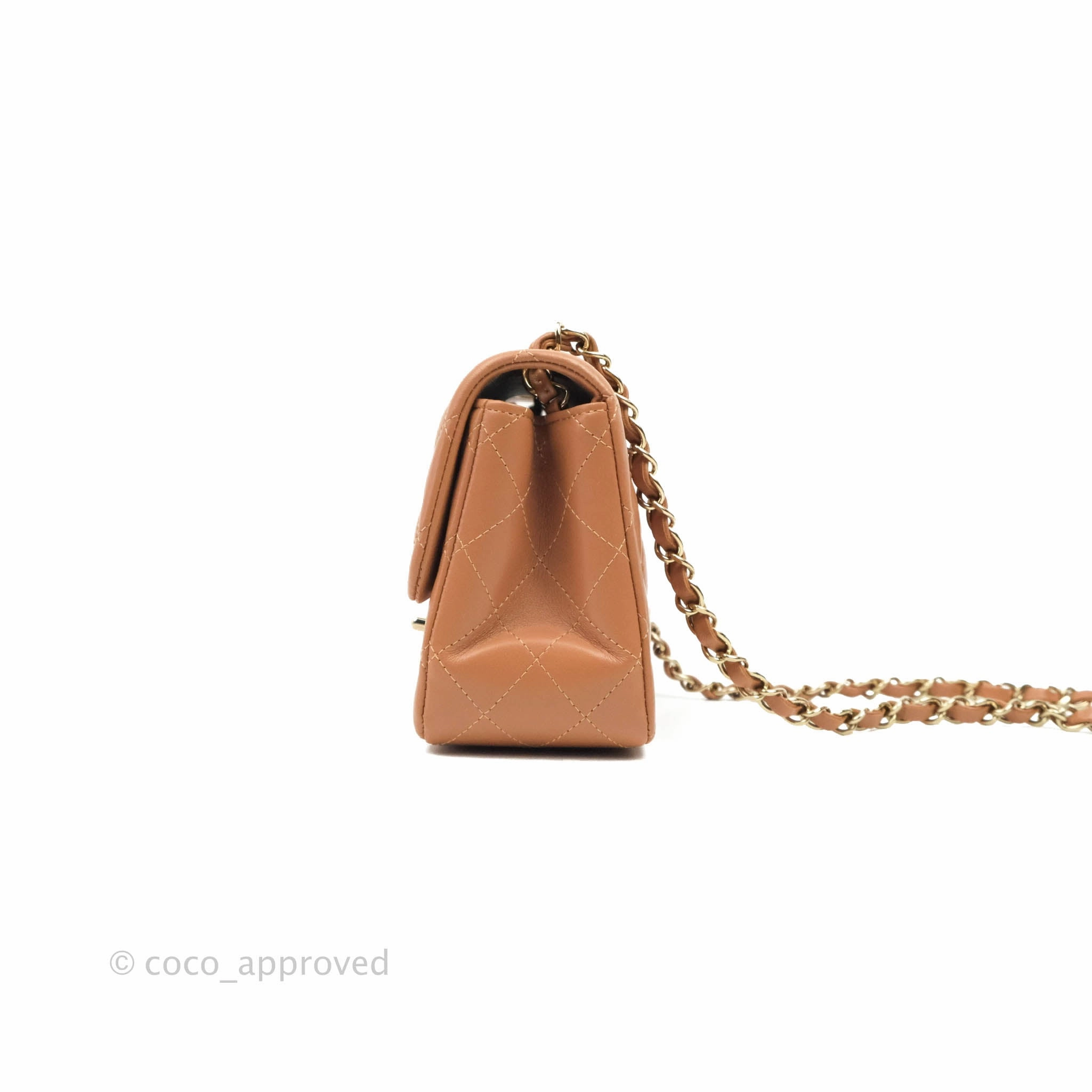 Chanel Classic Quilted Mini Square Caramel Dark Beige Lambskin Gold Hardware