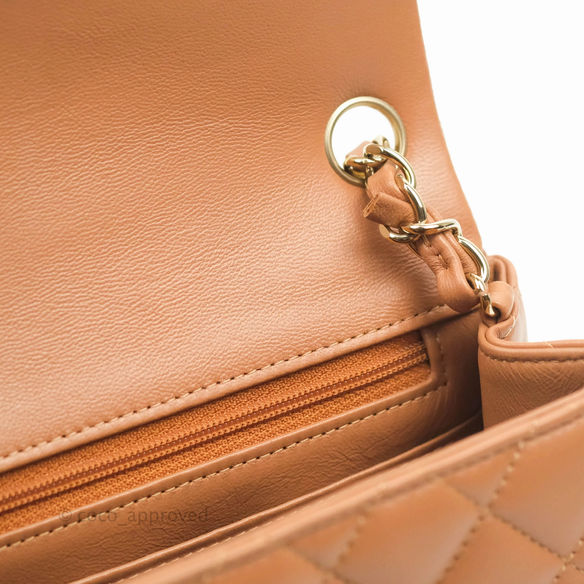 Chanel Classic Quilted Mini Square Caramel Dark Beige Lambskin Gold Hardware
