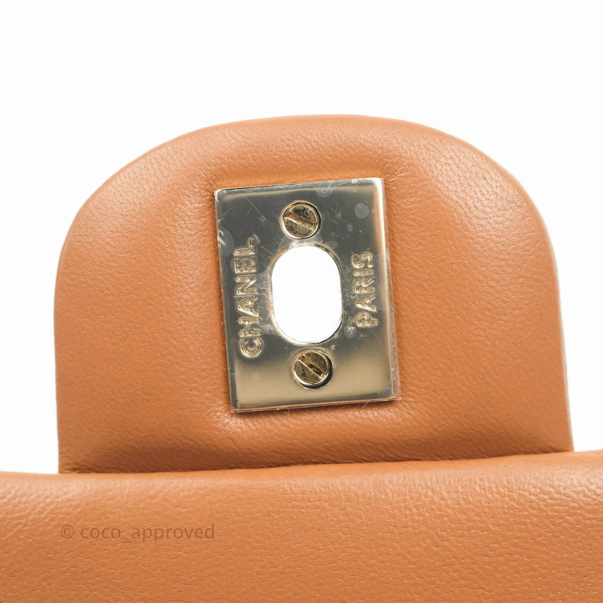 Chanel Classic Quilted Mini Square Caramel Dark Beige Lambskin Gold Hardware