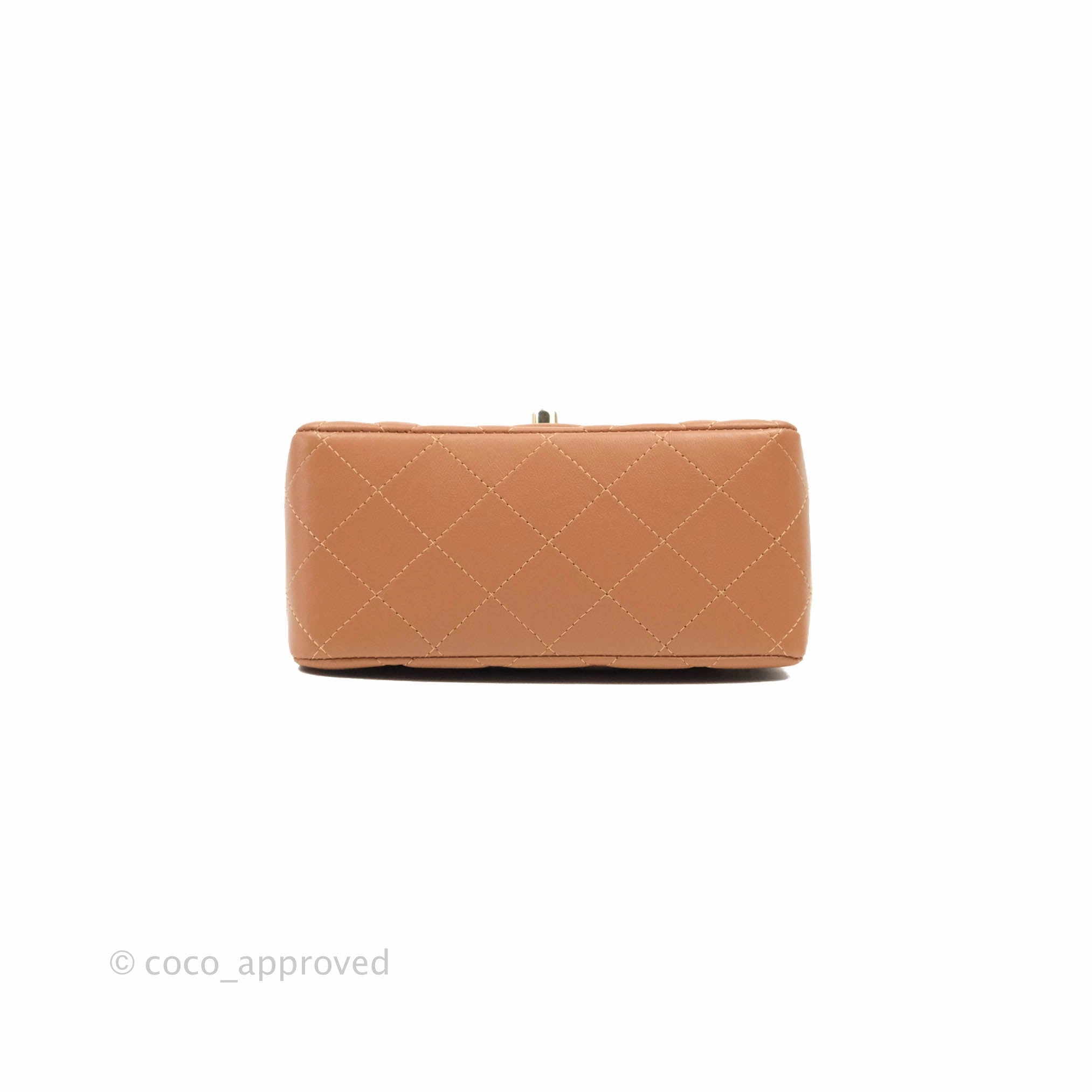 Chanel Classic Quilted Mini Square Caramel Dark Beige Lambskin Gold Hardware