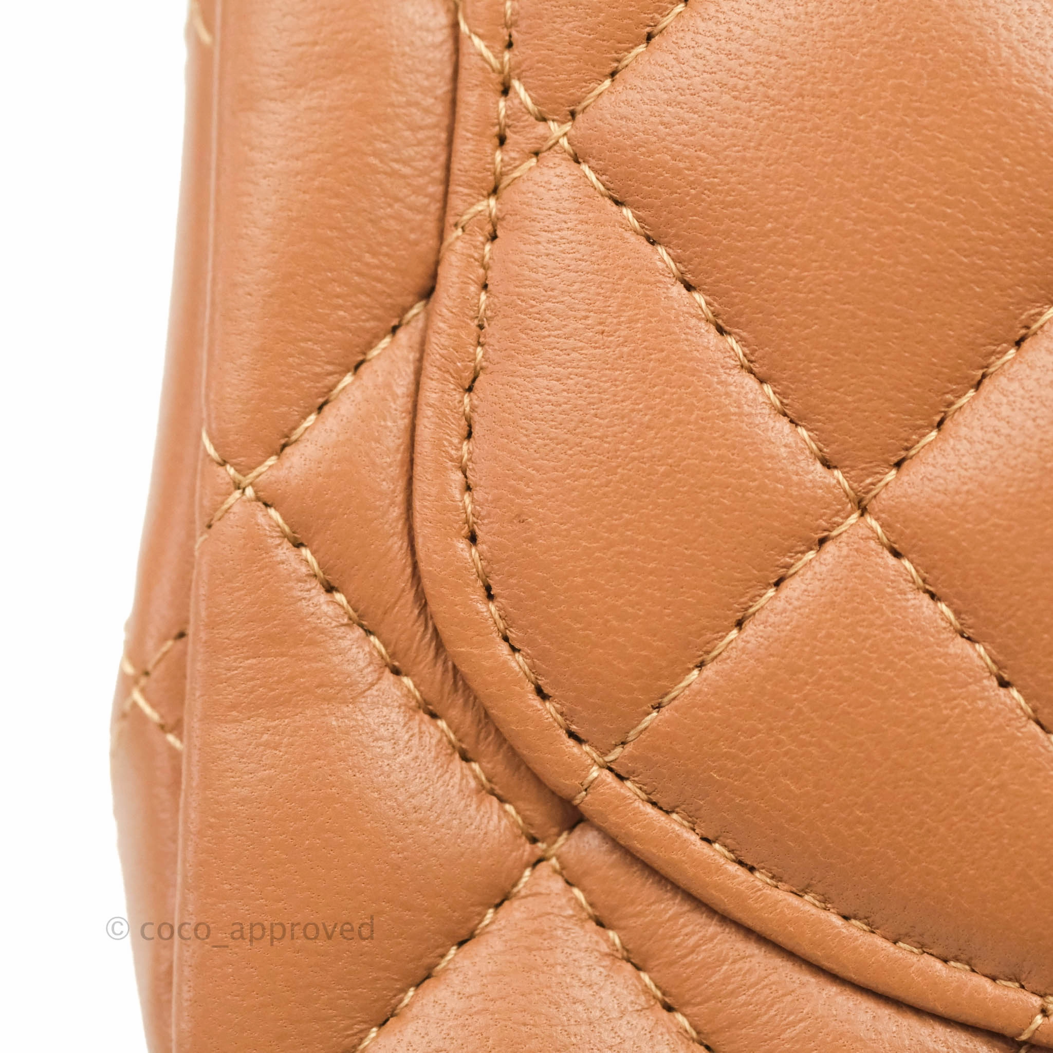 Chanel Classic Quilted Mini Square Caramel Dark Beige Lambskin Gold Hardware