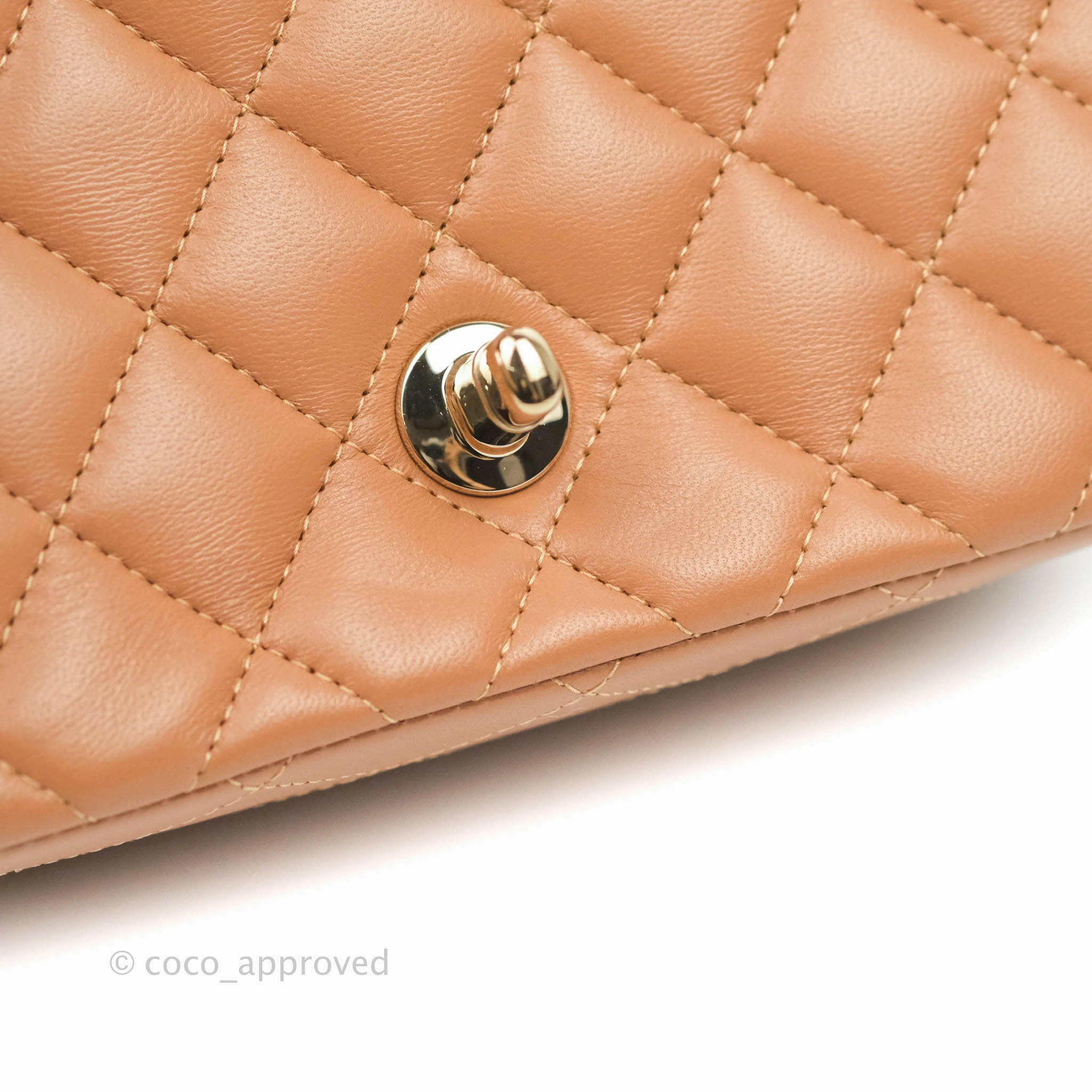 Chanel Classic Quilted Mini Square Caramel Dark Beige Lambskin Gold Hardware