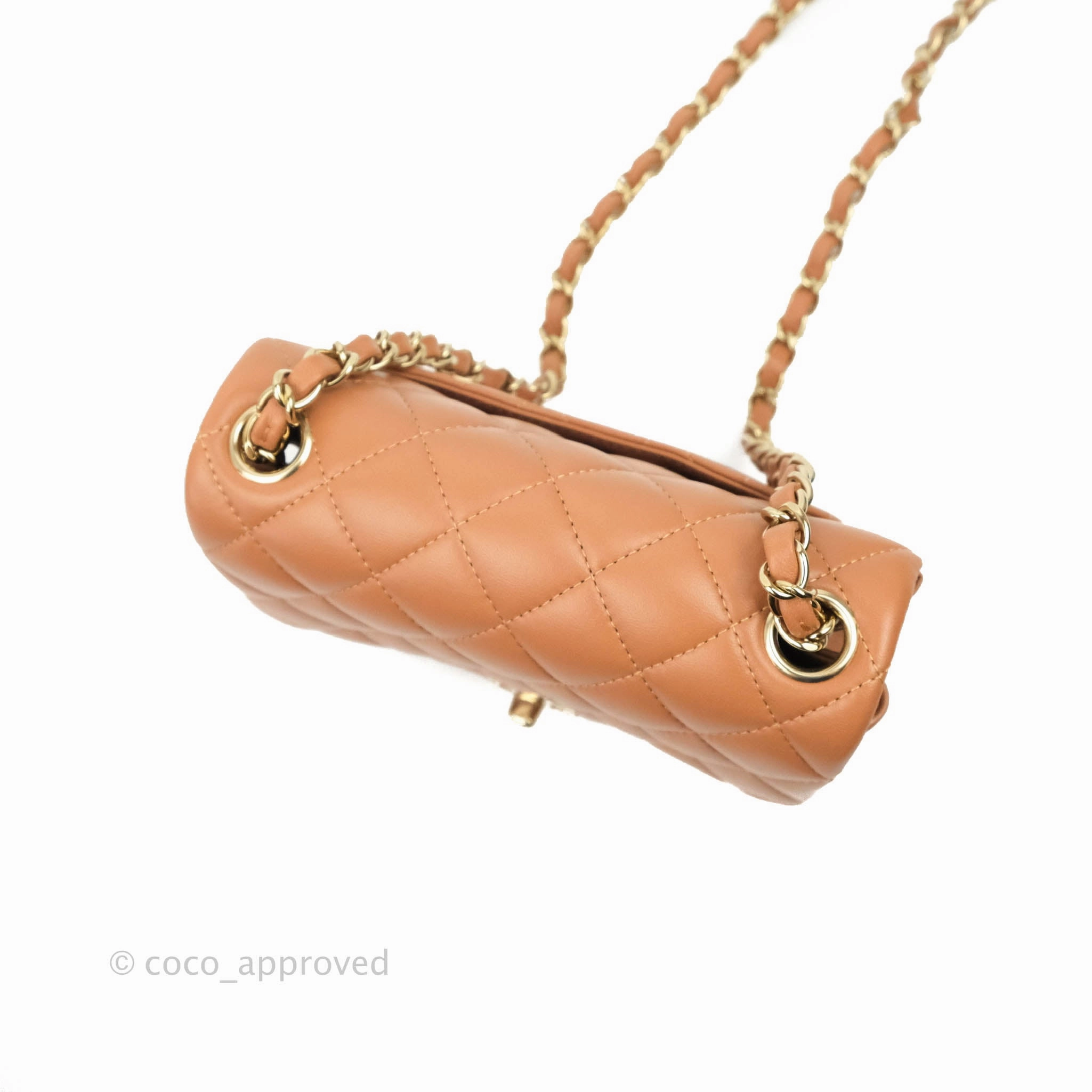 Chanel Classic Quilted Mini Square Caramel Dark Beige Lambskin Gold Hardware