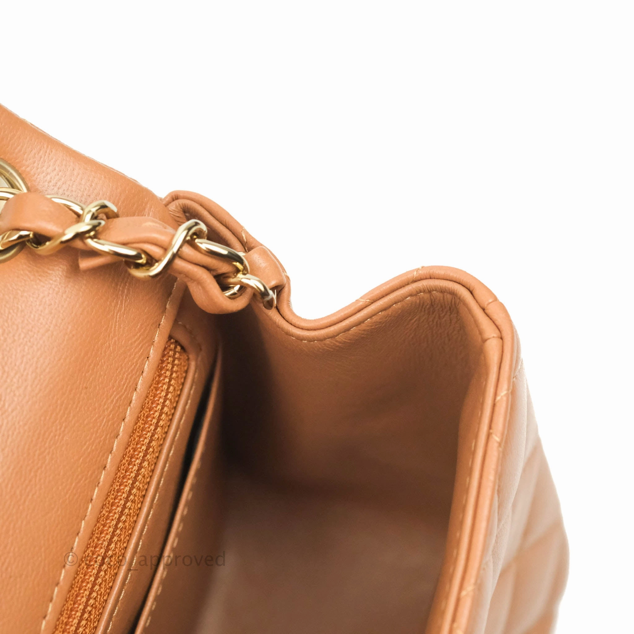 Chanel Classic Quilted Mini Square Caramel Dark Beige Lambskin Gold Hardware