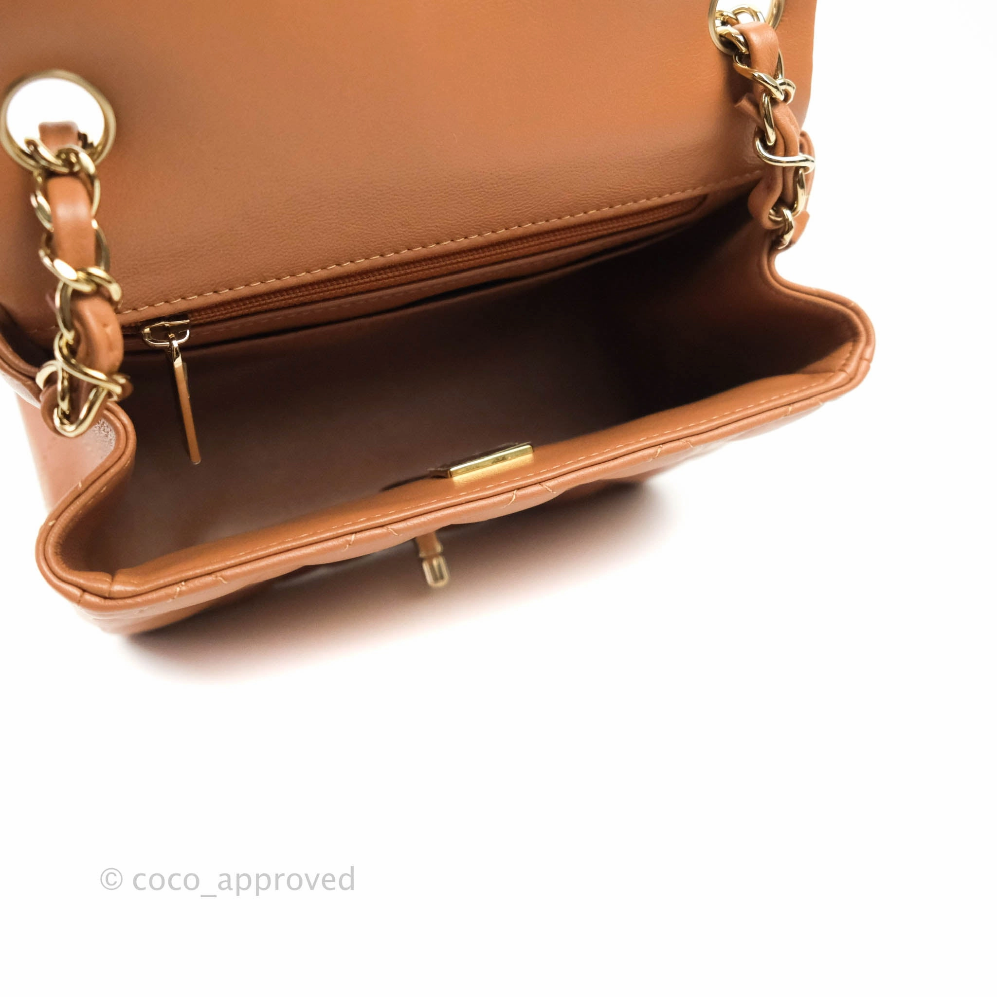 Chanel Classic Quilted Mini Square Caramel Dark Beige Lambskin Gold Hardware