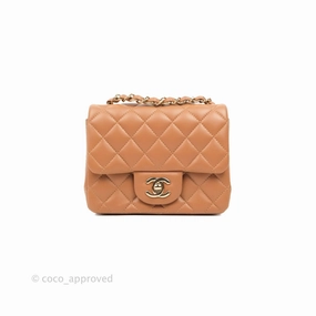 Chanel Classic Quilted Mini Square Caramel Dark Beige Lambskin Gold Hardware