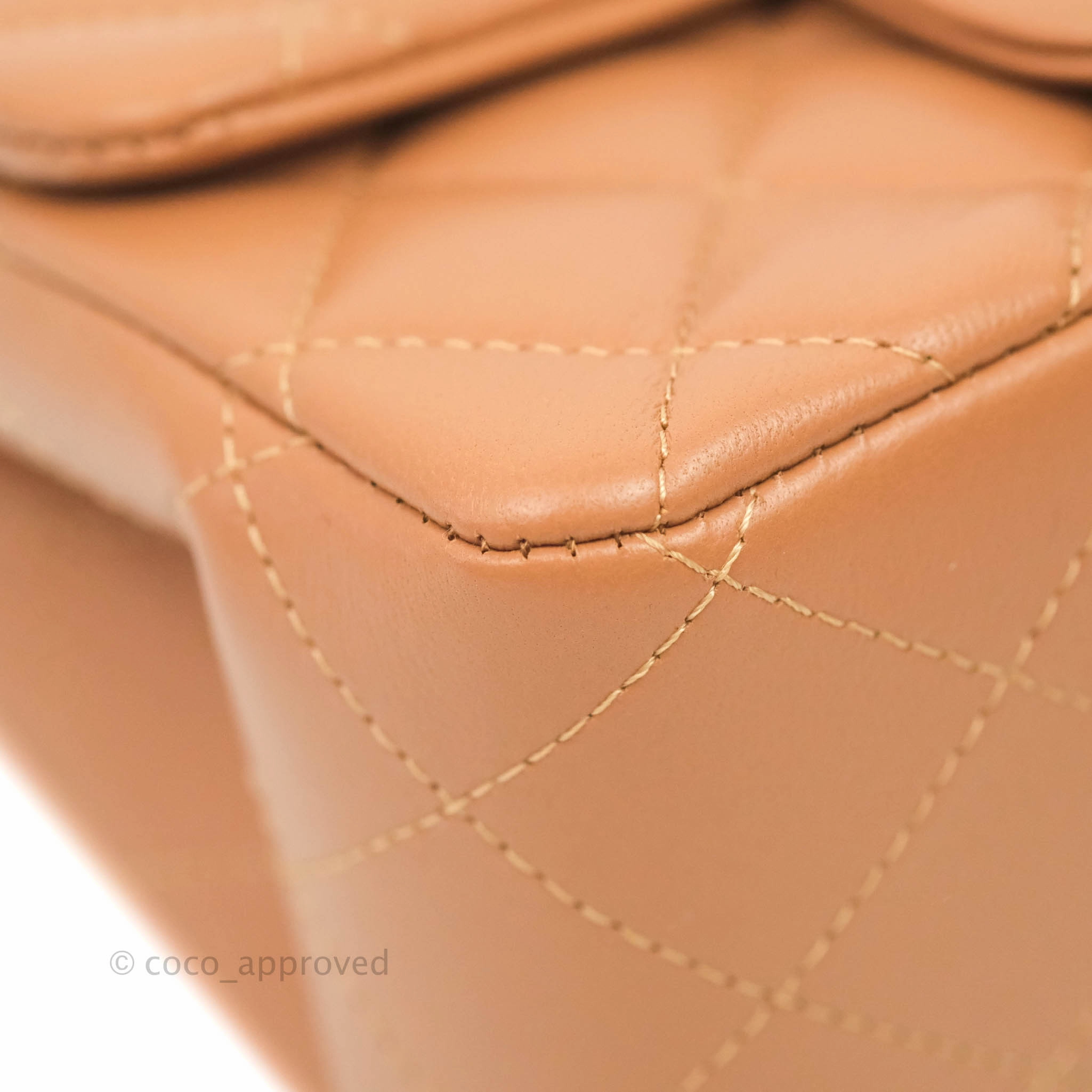 Chanel Classic Quilted Mini Square Caramel Dark Beige Lambskin Gold Hardware