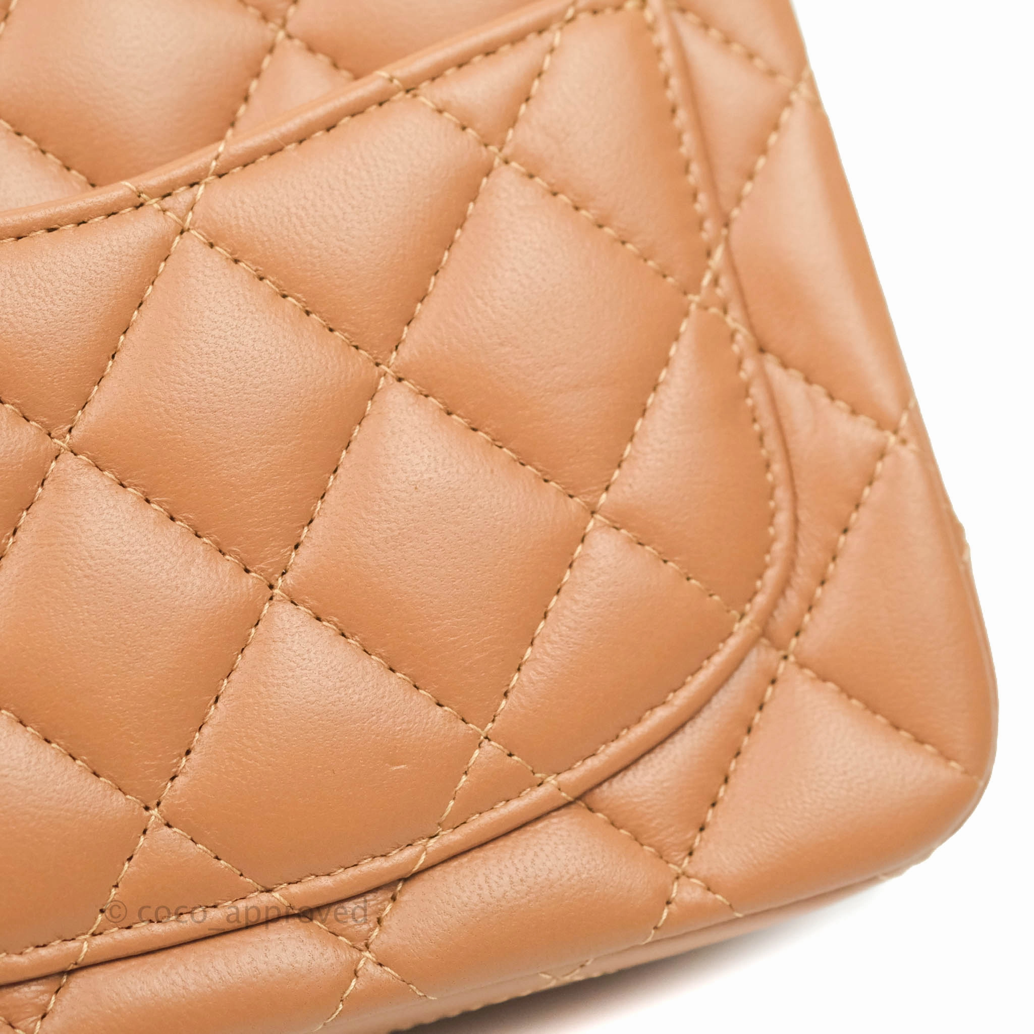 Chanel Classic Quilted Mini Square Caramel Dark Beige Lambskin Gold Hardware
