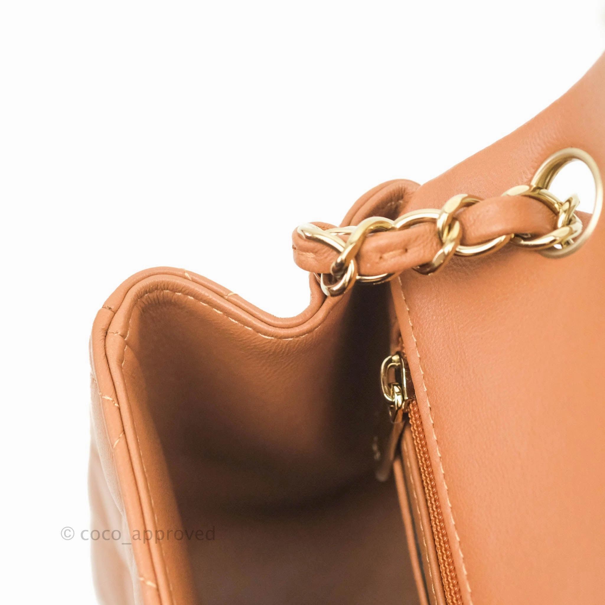 Chanel Classic Quilted Mini Square Caramel Dark Beige Lambskin Gold Hardware