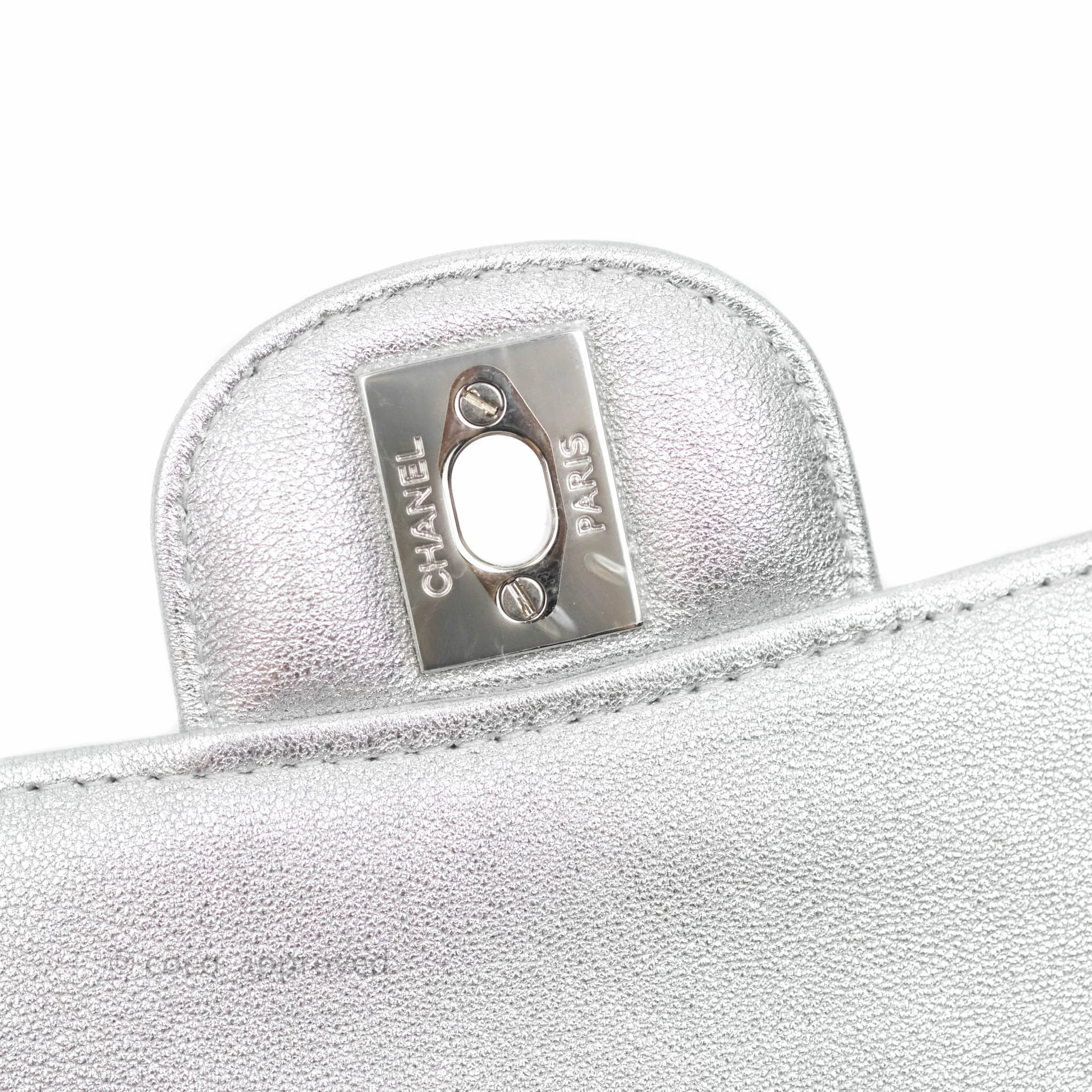 Chanel Classic Quilted Mini Square Flap Silver Lambskin Silver Hardware