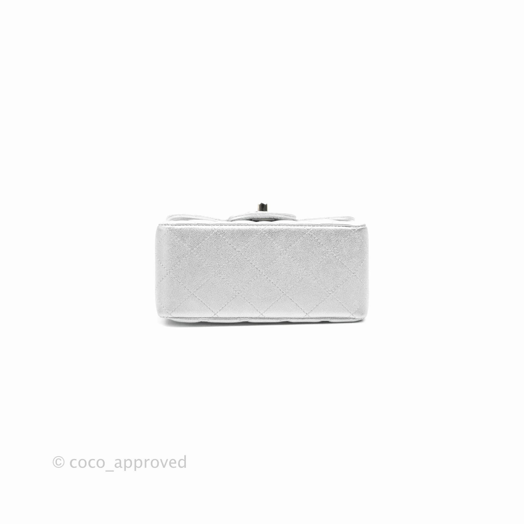 Chanel Classic Quilted Mini Square Flap Silver Lambskin Silver Hardware