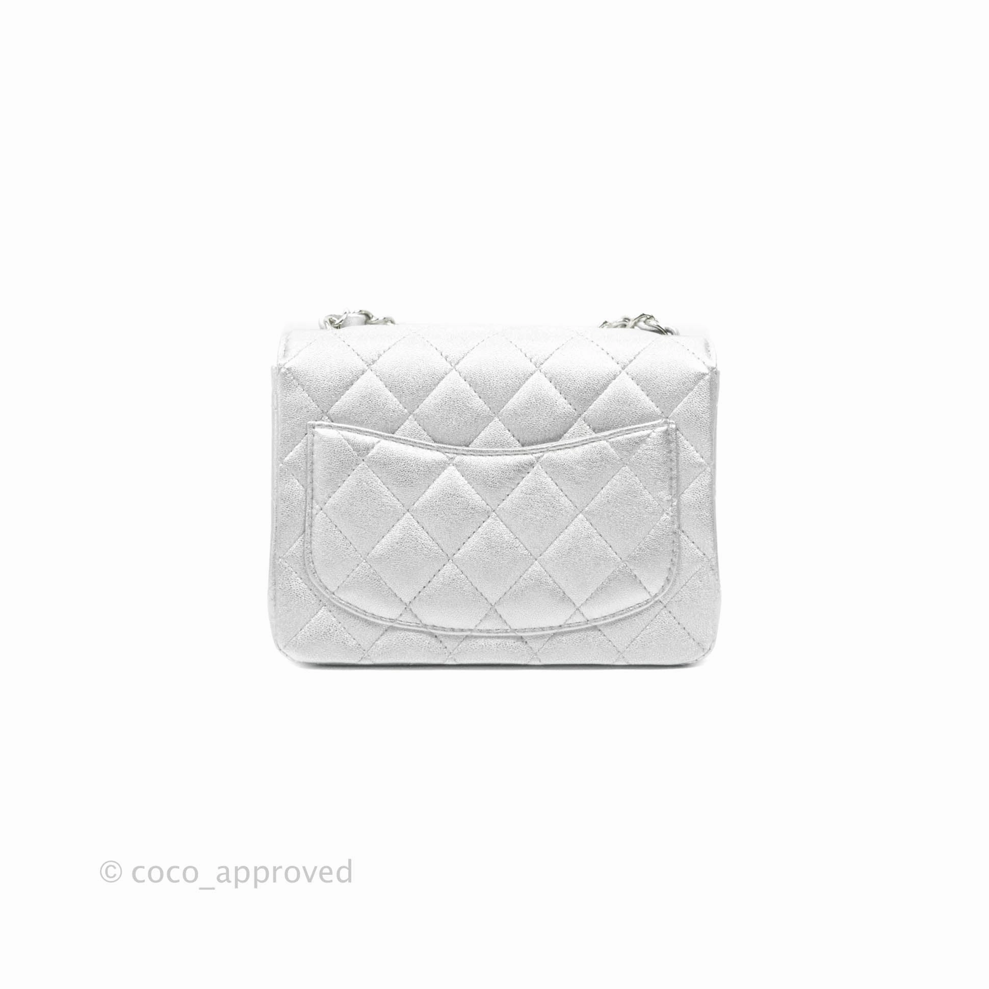 Chanel Classic Quilted Mini Square Flap Silver Lambskin Silver Hardware