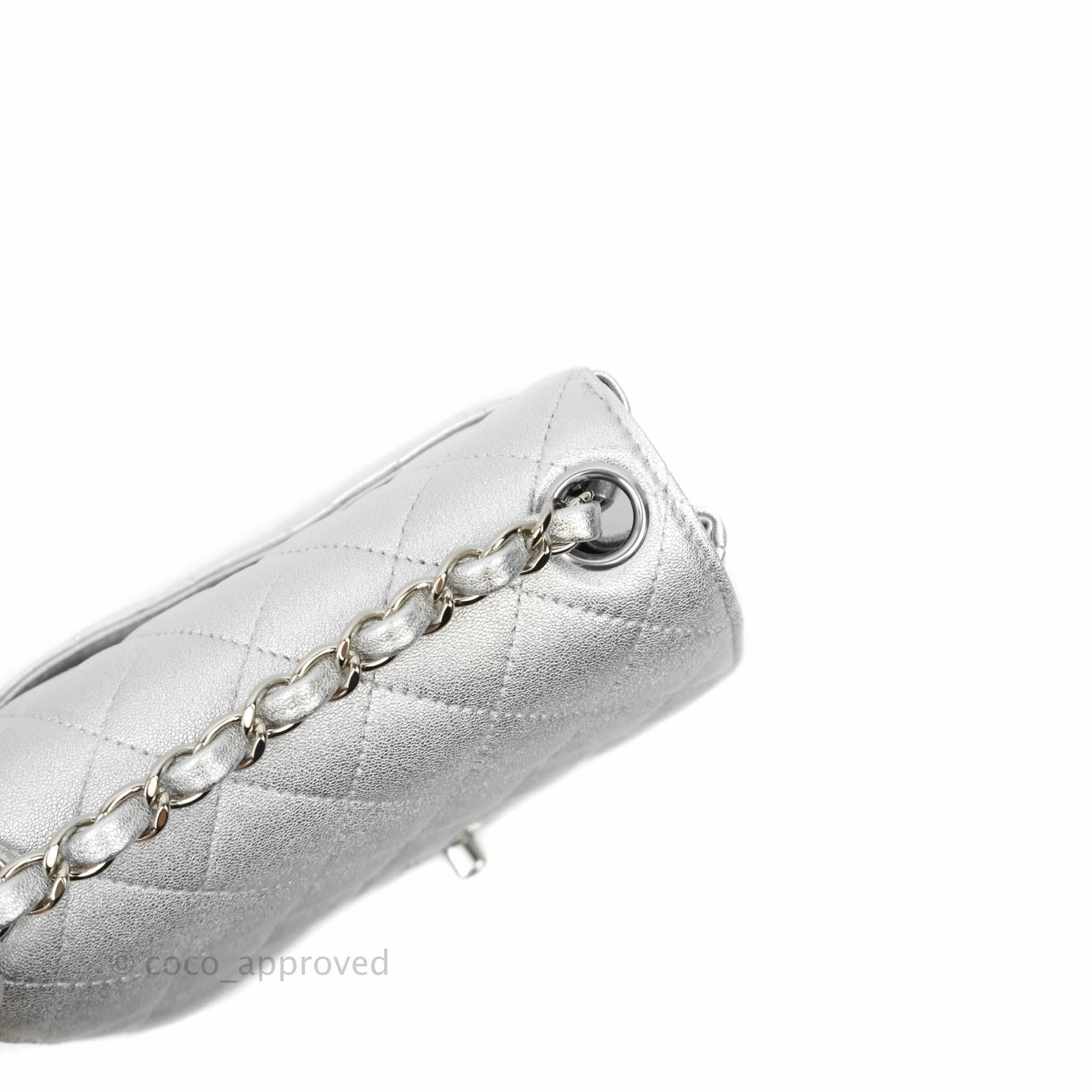 Chanel Classic Quilted Mini Square Flap Silver Lambskin Silver Hardware